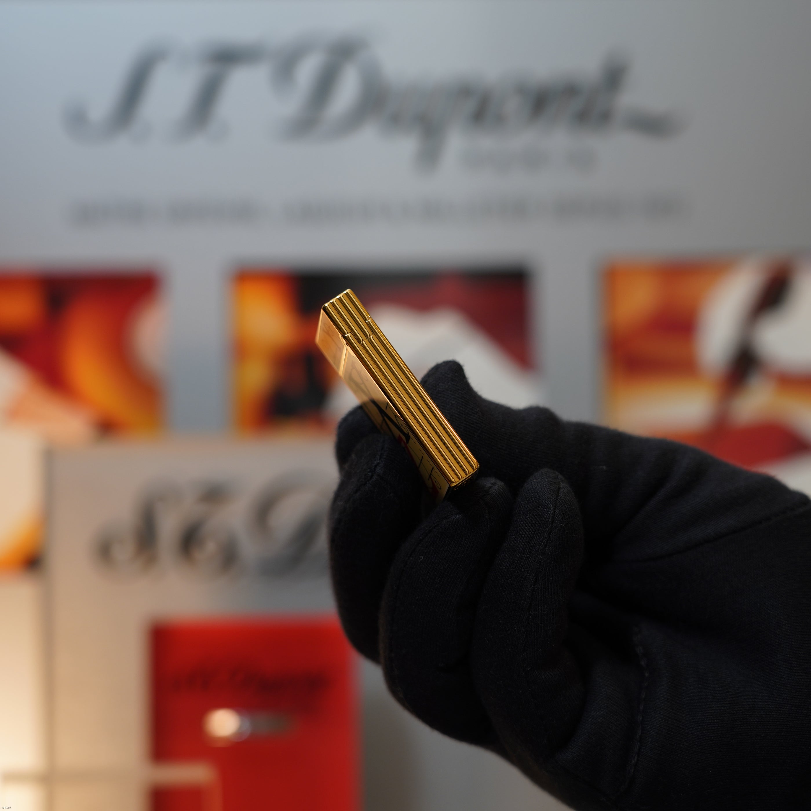 Vintage March 1996 S.T. Dupont “Fantasia” Limited Edition Heavy 24k Gold Bauhaus Geometry Architectural Letterform Natural Lacquer Lighter