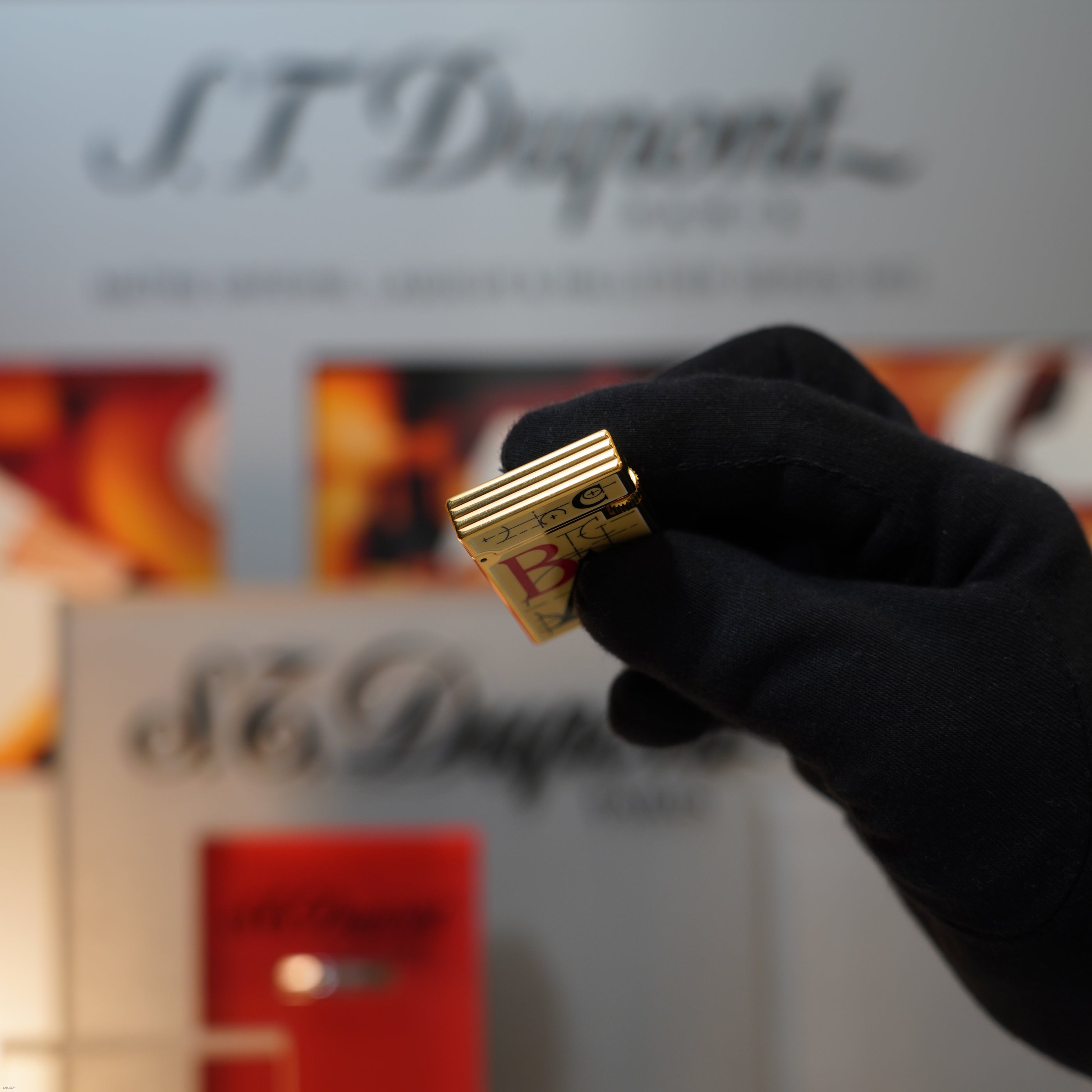 Vintage March 1996 S.T. Dupont “Fantasia” Limited Edition Heavy 24k Gold Bauhaus Geometry Architectural Letterform Natural Lacquer Lighter