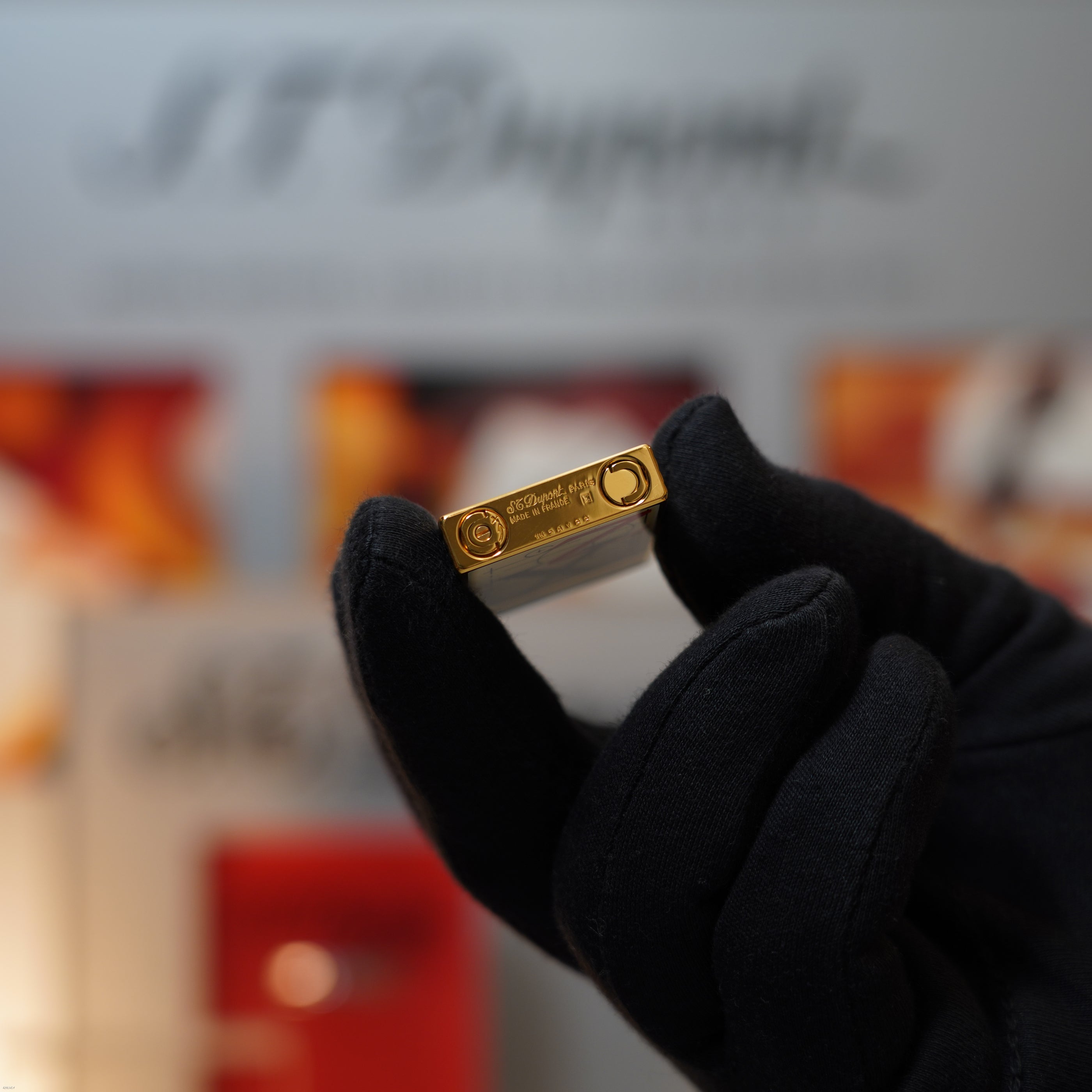 Vintage March 1996 S.T. Dupont “Fantasia” Limited Edition Heavy 24k Gold Bauhaus Geometry Architectural Letterform Natural Lacquer Lighter