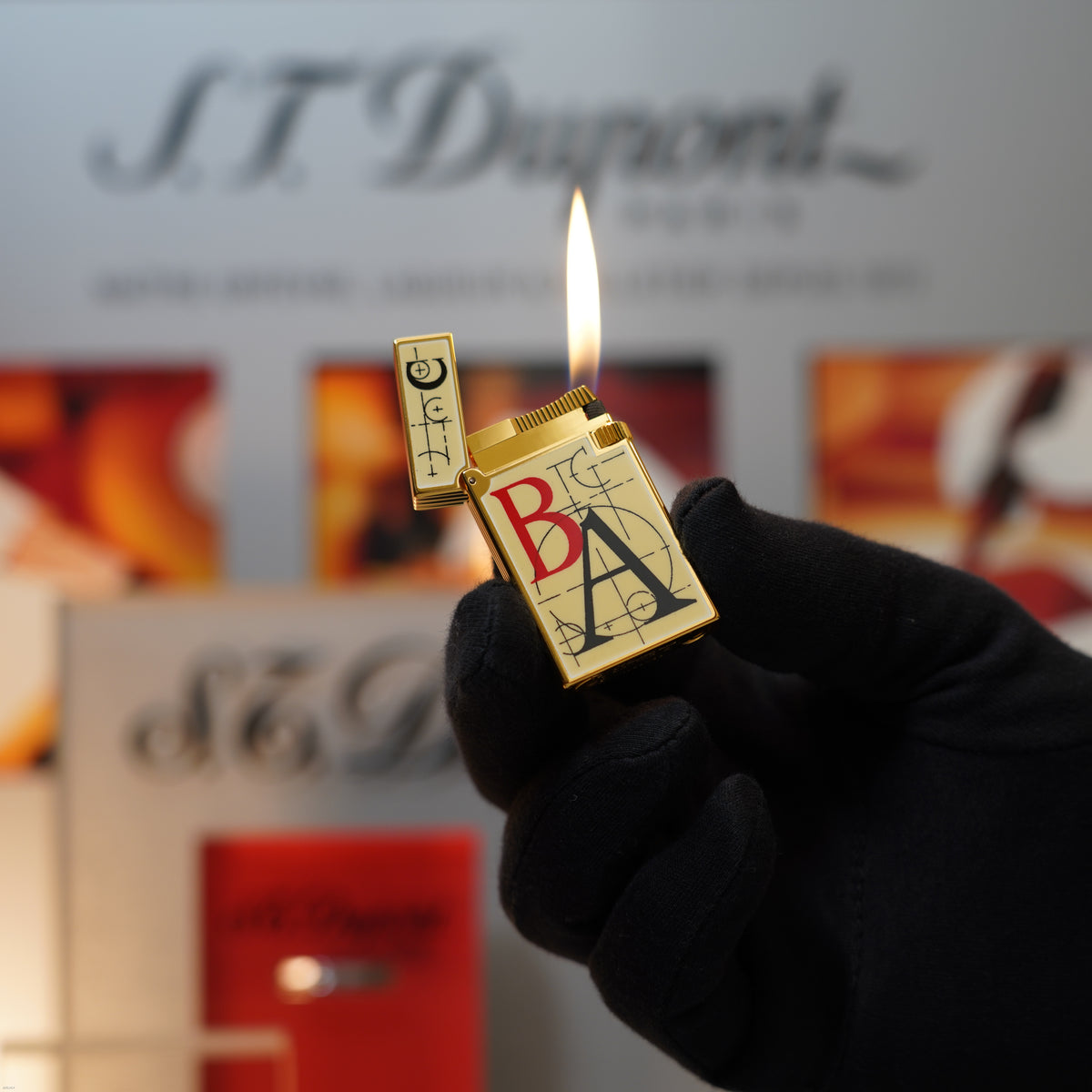 Vintage March 1996 S.T. Dupont “Fantasia” Limited Edition Heavy 24k Gold Bauhaus Geometry Architectural Letterform Natural Lacquer Lighter