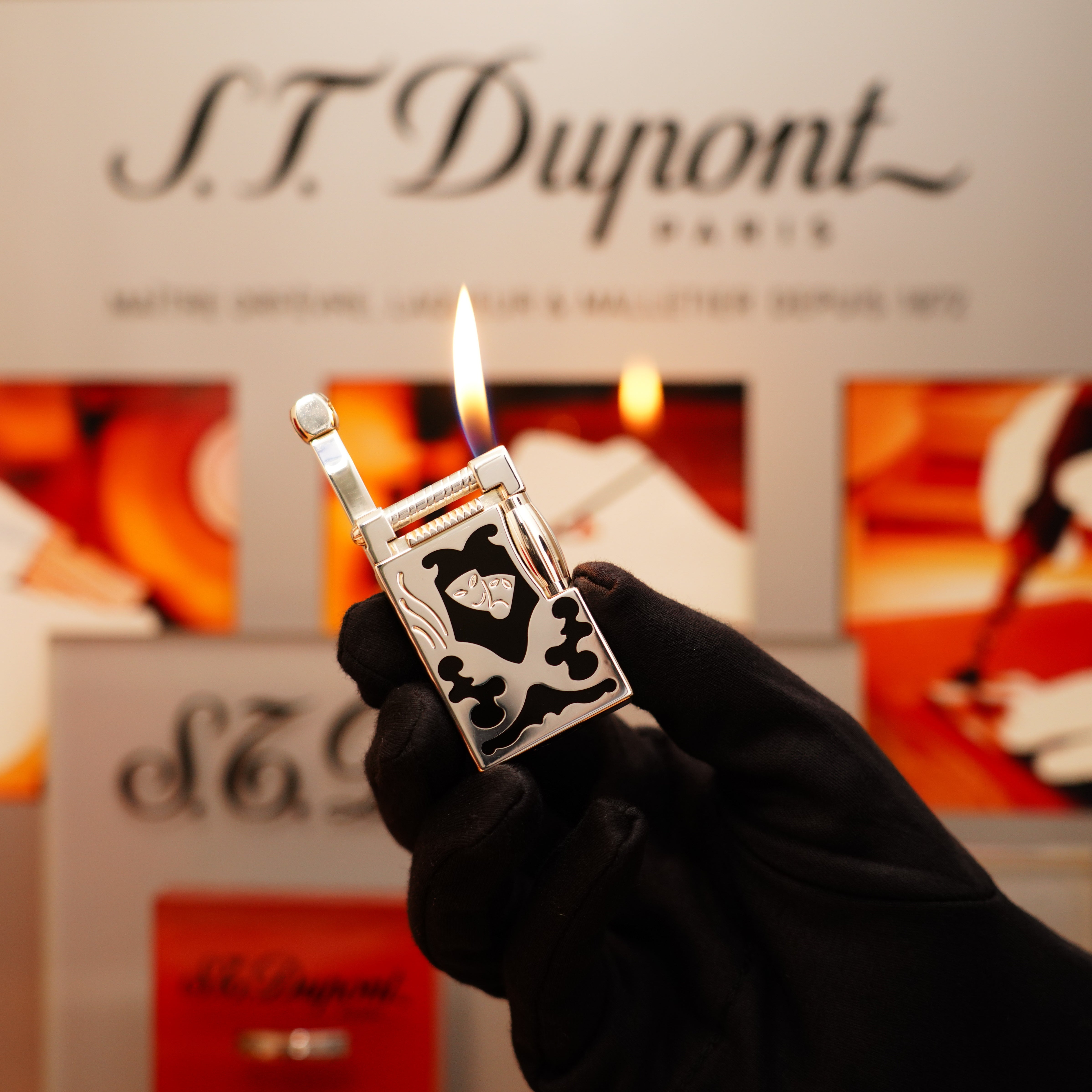 ST dupontライター刻印希少品 Vintage 1997 St Dupont Heavy Platinum Black Natural Lacquer Early