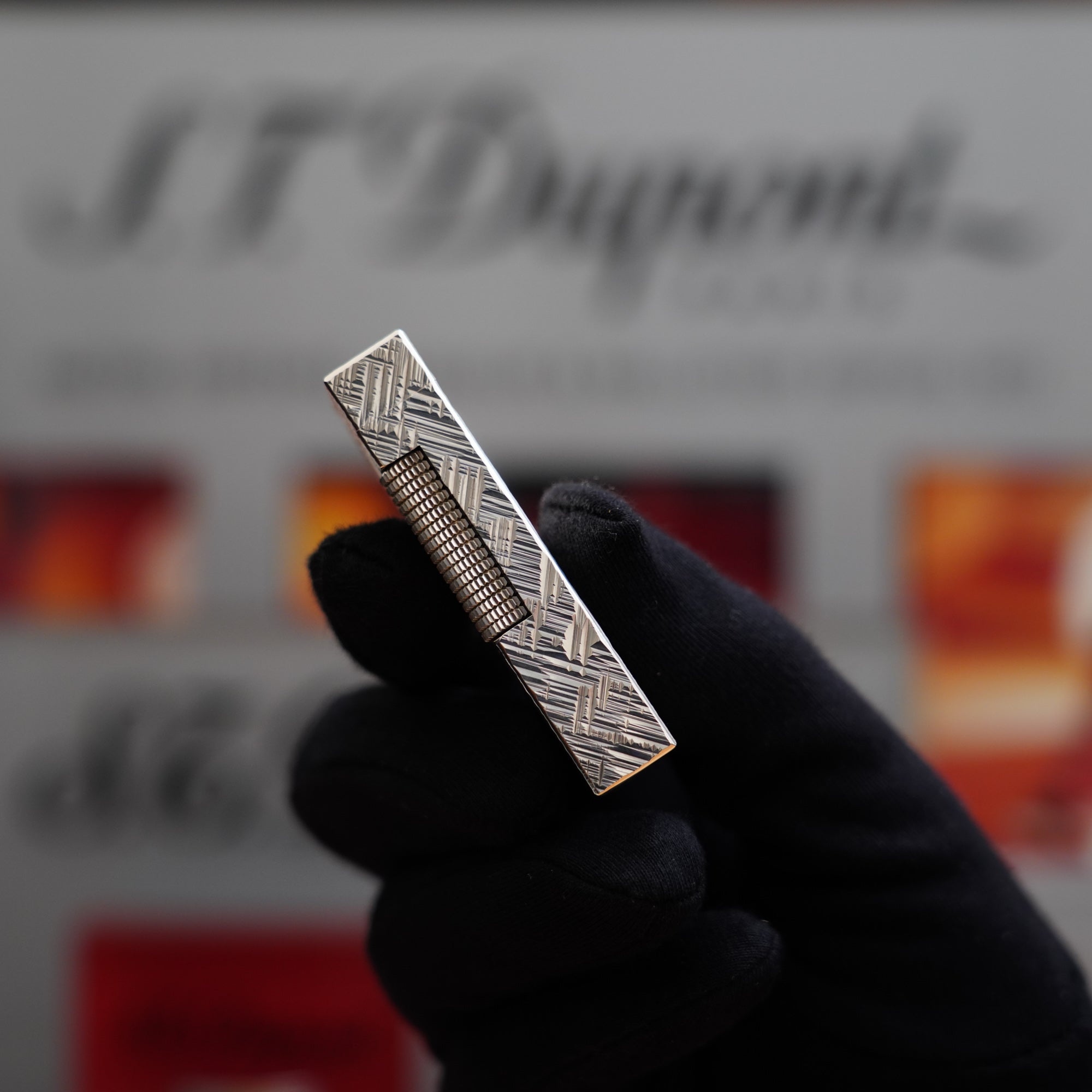 Vintage 1980 Dunhill Rollagas Silver Plated Florentine Pattern Lighter, collector's item.