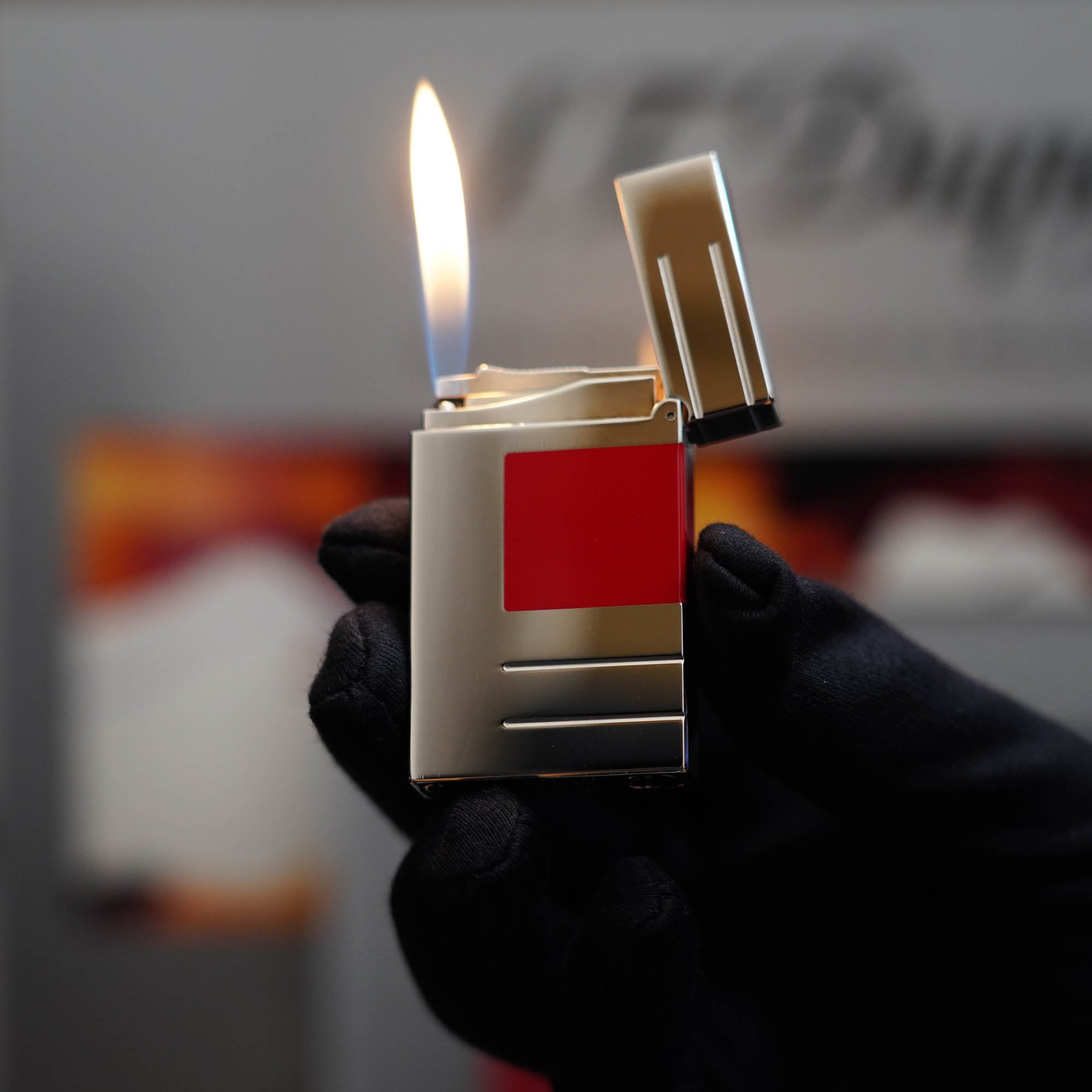 Vintage 1990 Limited Heavy Platinum St Dupont Ligne 2 Abstraction Red Lacquer Lighter