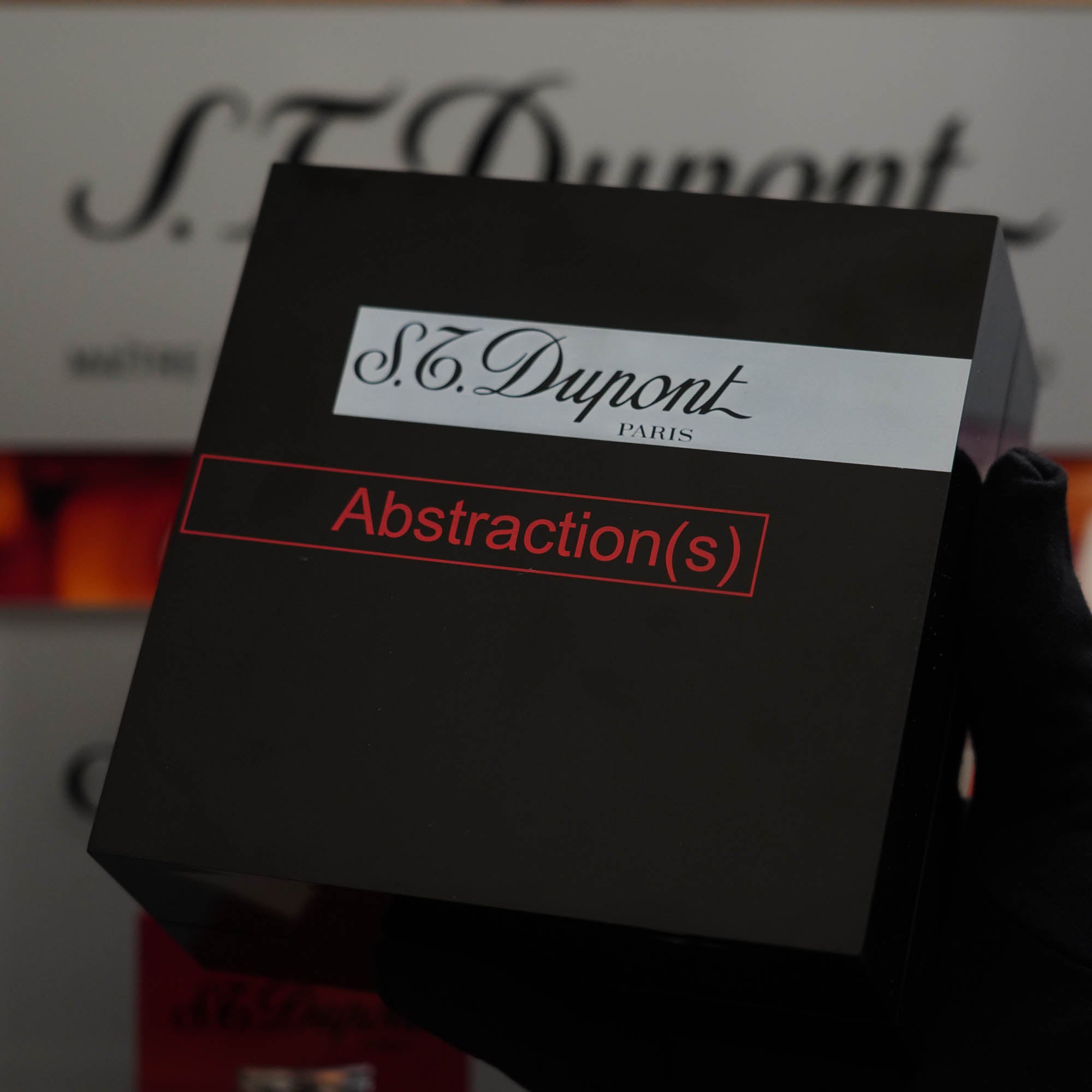 Vintage 1990 Limited Heavy Palladium Finish S.T. Dupont Ligne 2 Abstraction Red Laquer Lighter with abstractions.