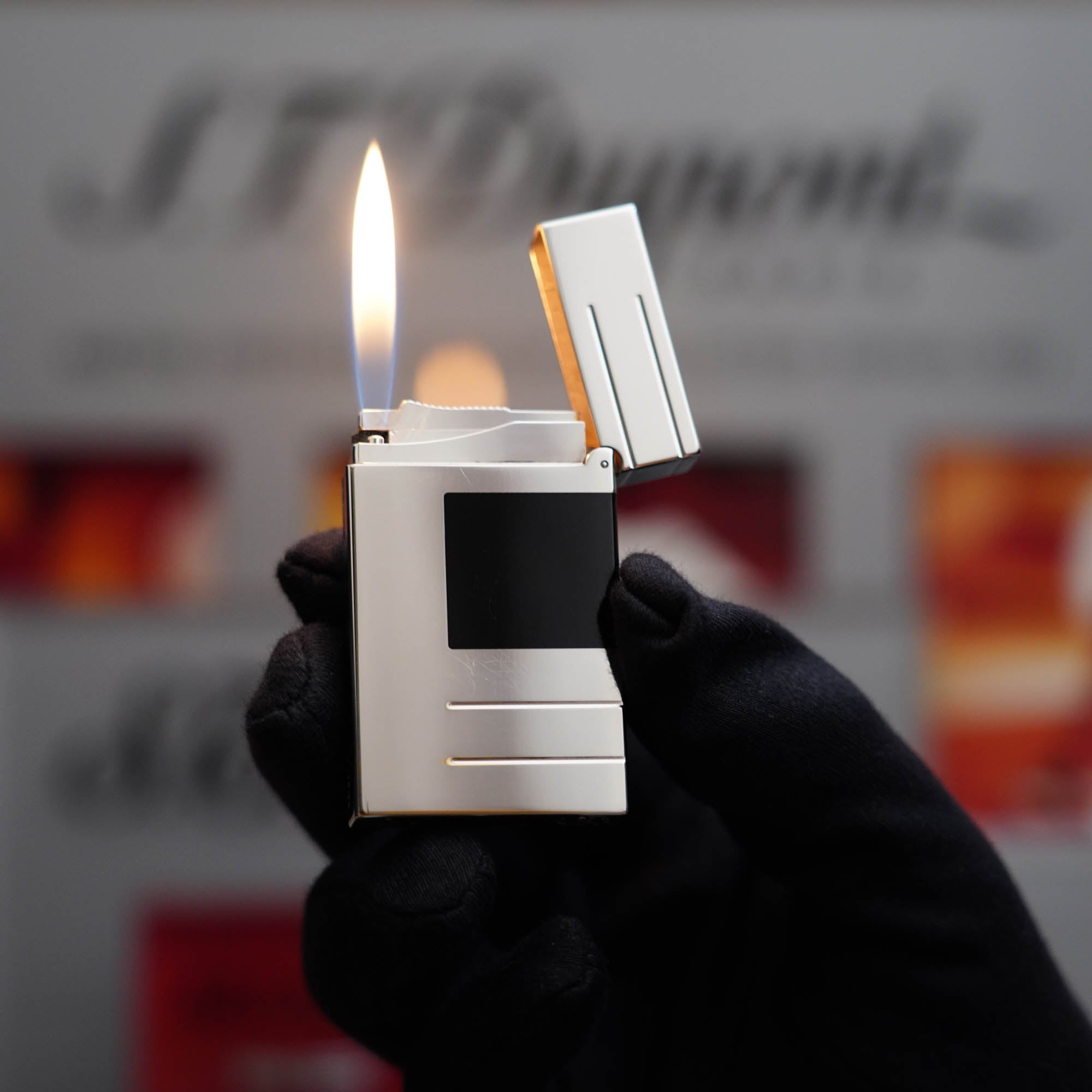 A vintage 1990 Limited Heavy Palladium Finish St Dupont Ligne 2 Abstraction Black Laquer lighter, a collector's item.