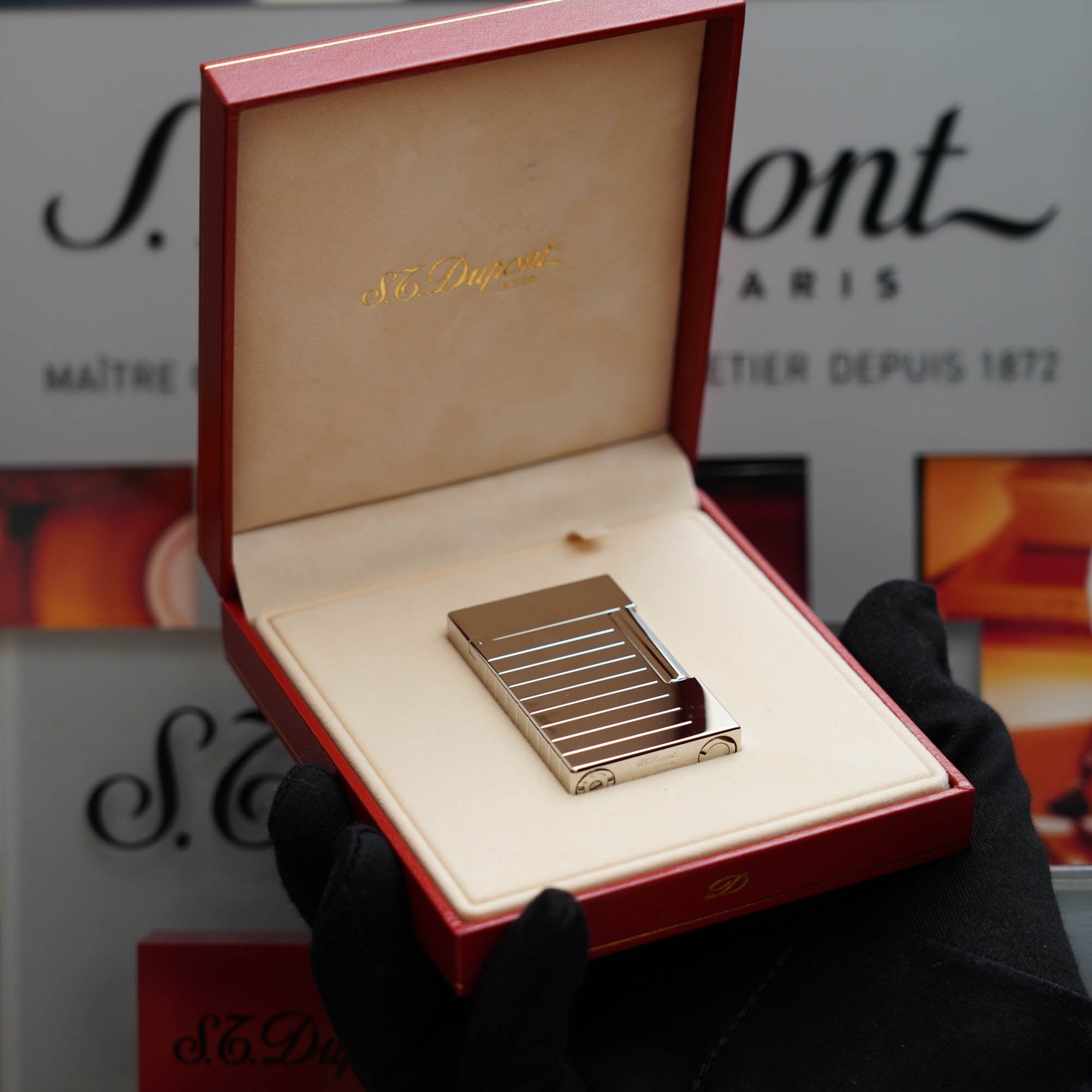 Vintage 1990 St Dupont Montparnasse Platinum Heavy finish '' lines '' Ligne 2 Lighter