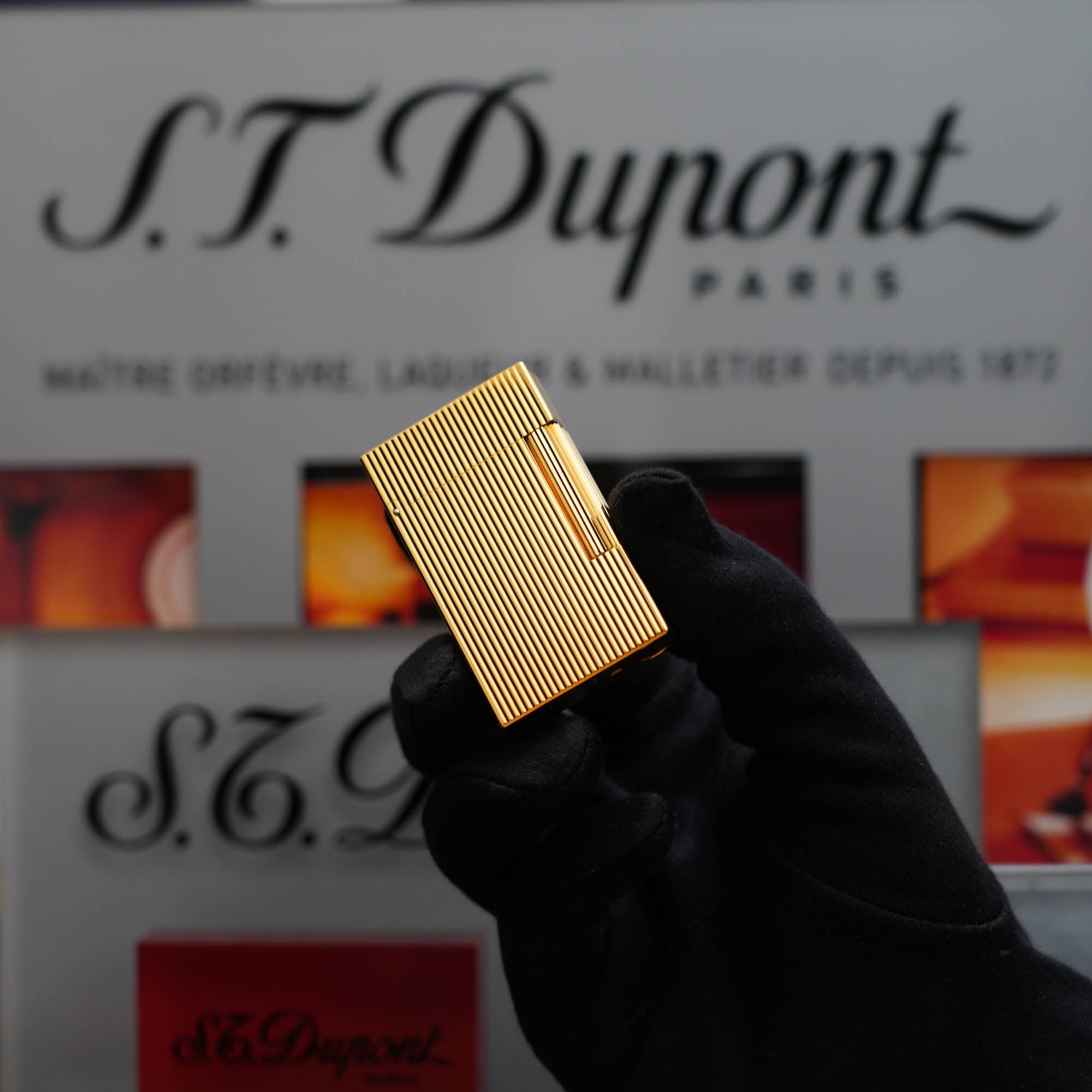 Vintage 1980 St Dupont Montparnasse Heavy 24k Gold Finish ''Vertical Line'' Ligne 2 Lighter