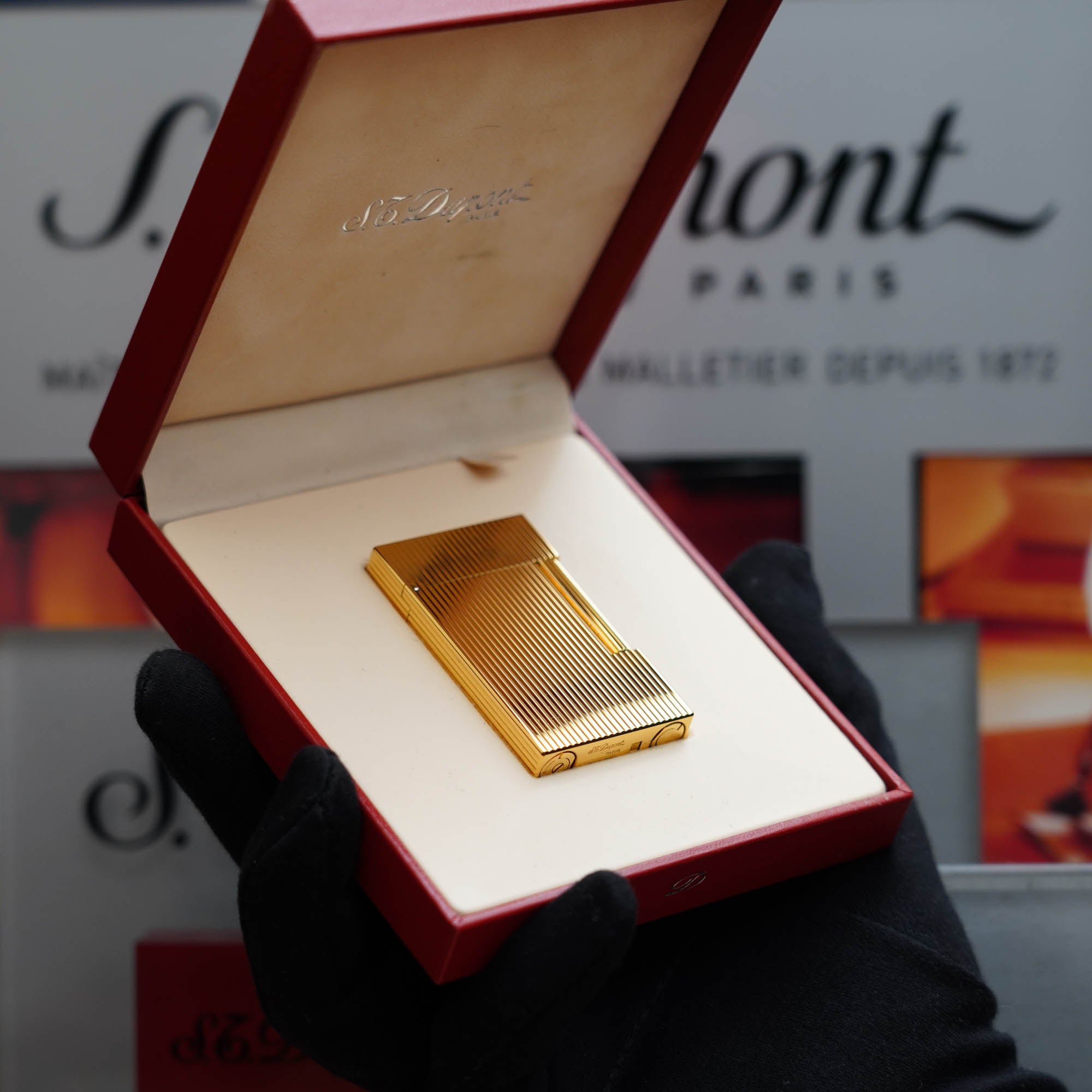 Vintage 1980 St Dupont Montparnasse Heavy 24k Gold Finish ''Vertical Line'' Ligne 2 Lighter