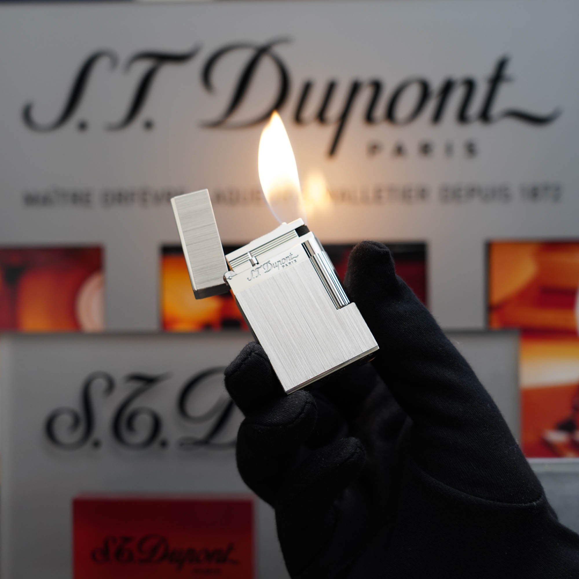 Vintage 1990 St Dupont Montparnasse Heavy Platinum Dual Flame Finish Ligne 2 Lighter