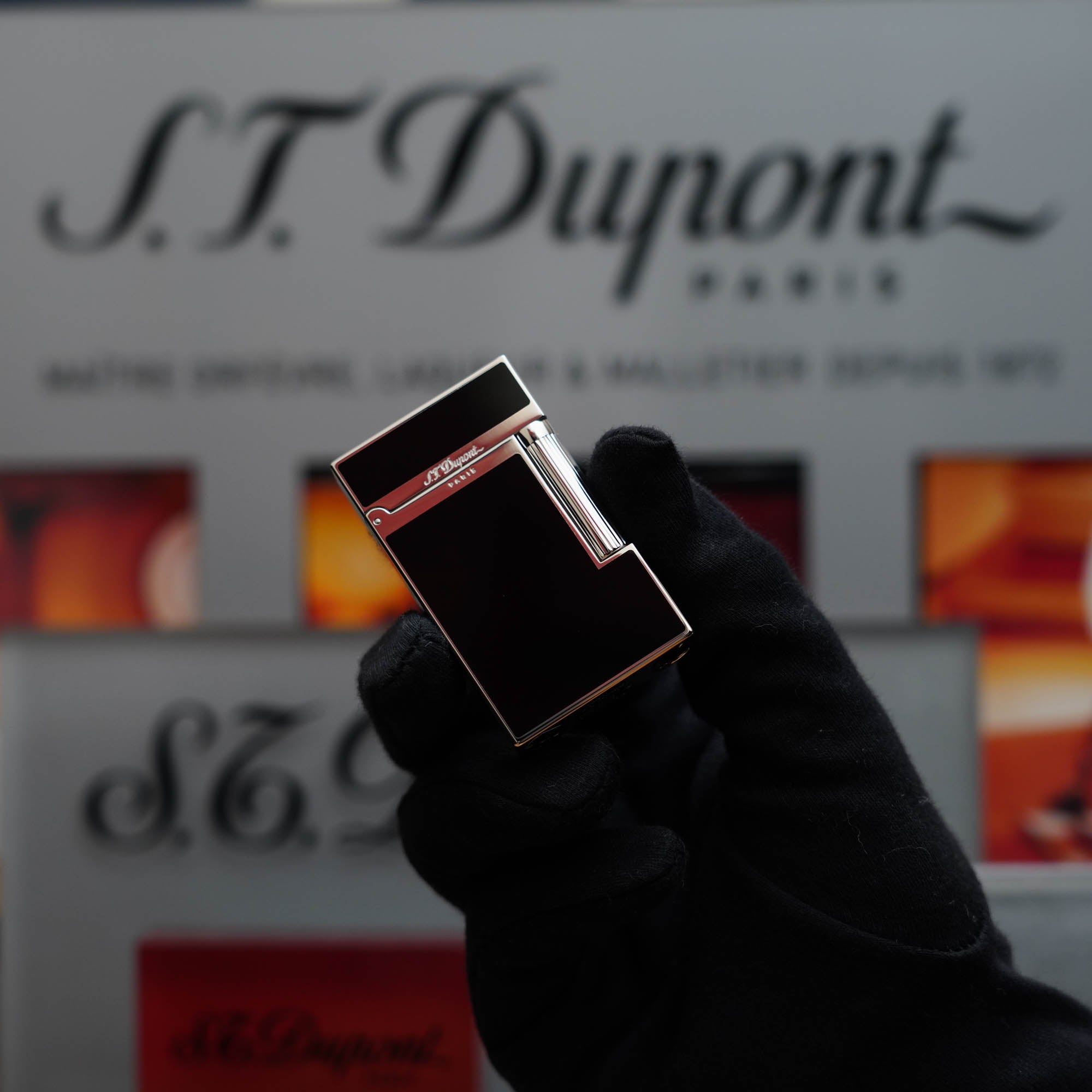 Vintage 1990 St Dupont Montparnasse Heavy Platinum Natural Black Lacquer Ligne 2 Lighter