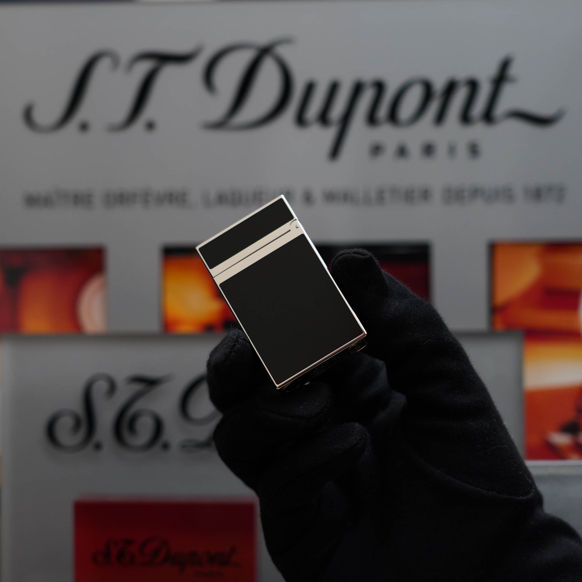 Vintage 1990 St Dupont Montparnasse Heavy Platinum Natural Black Lacquer Ligne 2 Lighter