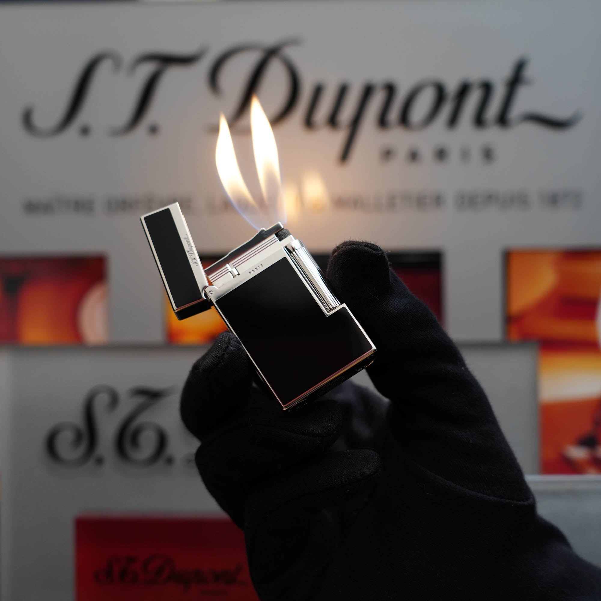 Vintage 1990 St Dupont Montparnasse Heavy Platinum Natural Black Lacquer Ligne 2 Lighter