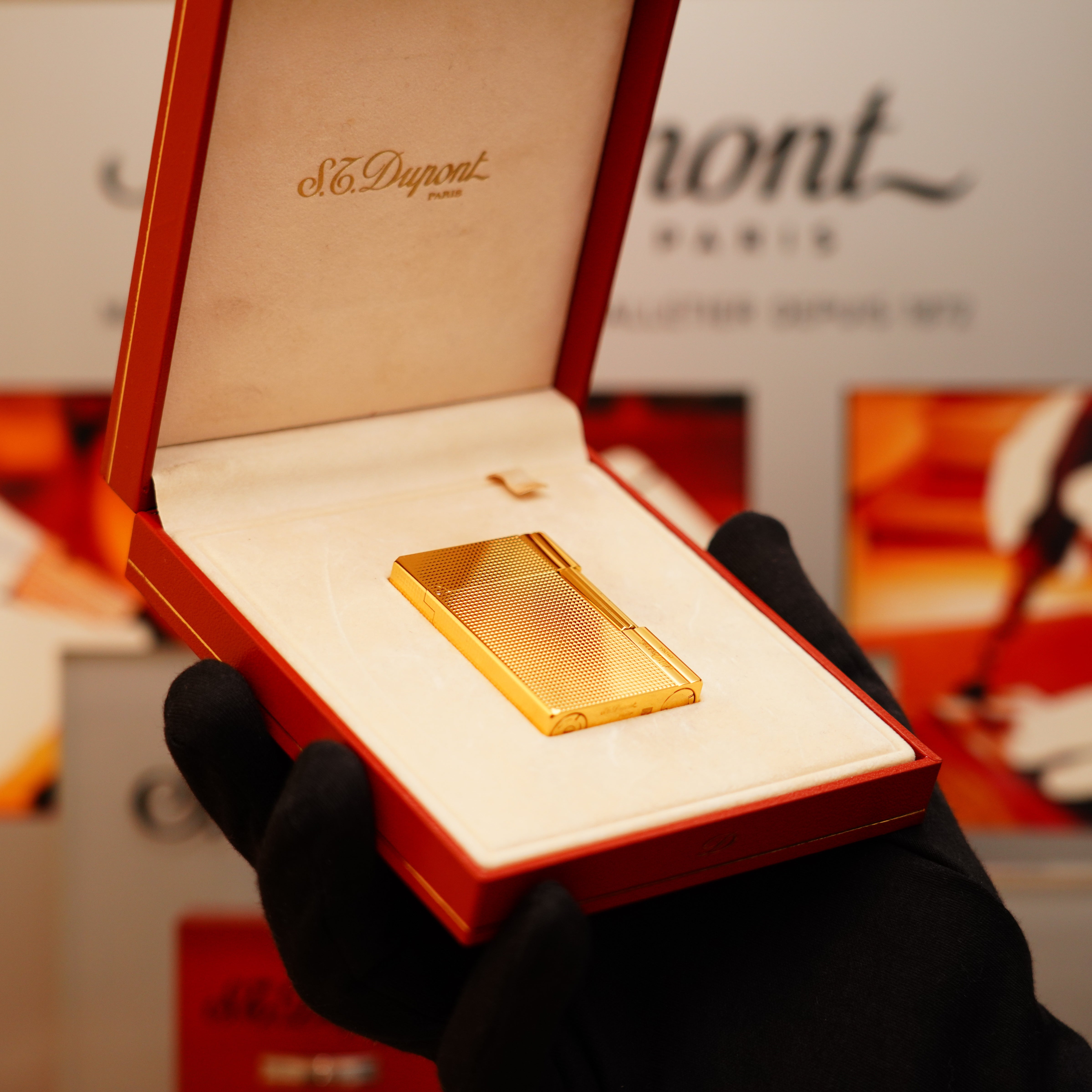 Vintage 1990 St Dupont Rare Heavy 24k Gold Finish Gatsby Diamond
