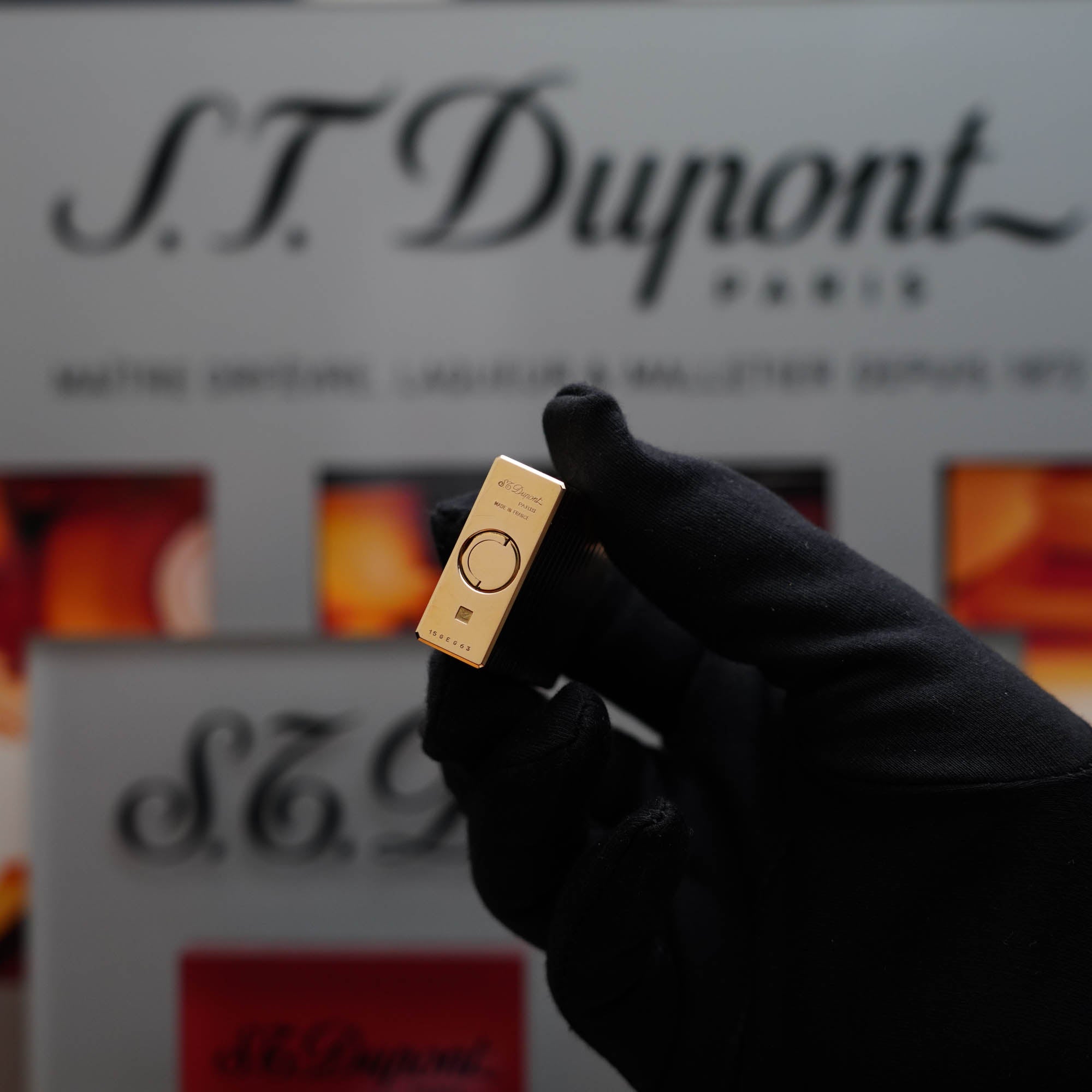 正規店定番S.T. Dupont LIGNE1 1S ライン1 ネイビー×ゴールド ラッカー ガスライター デュポン 着火確認済み デュポン