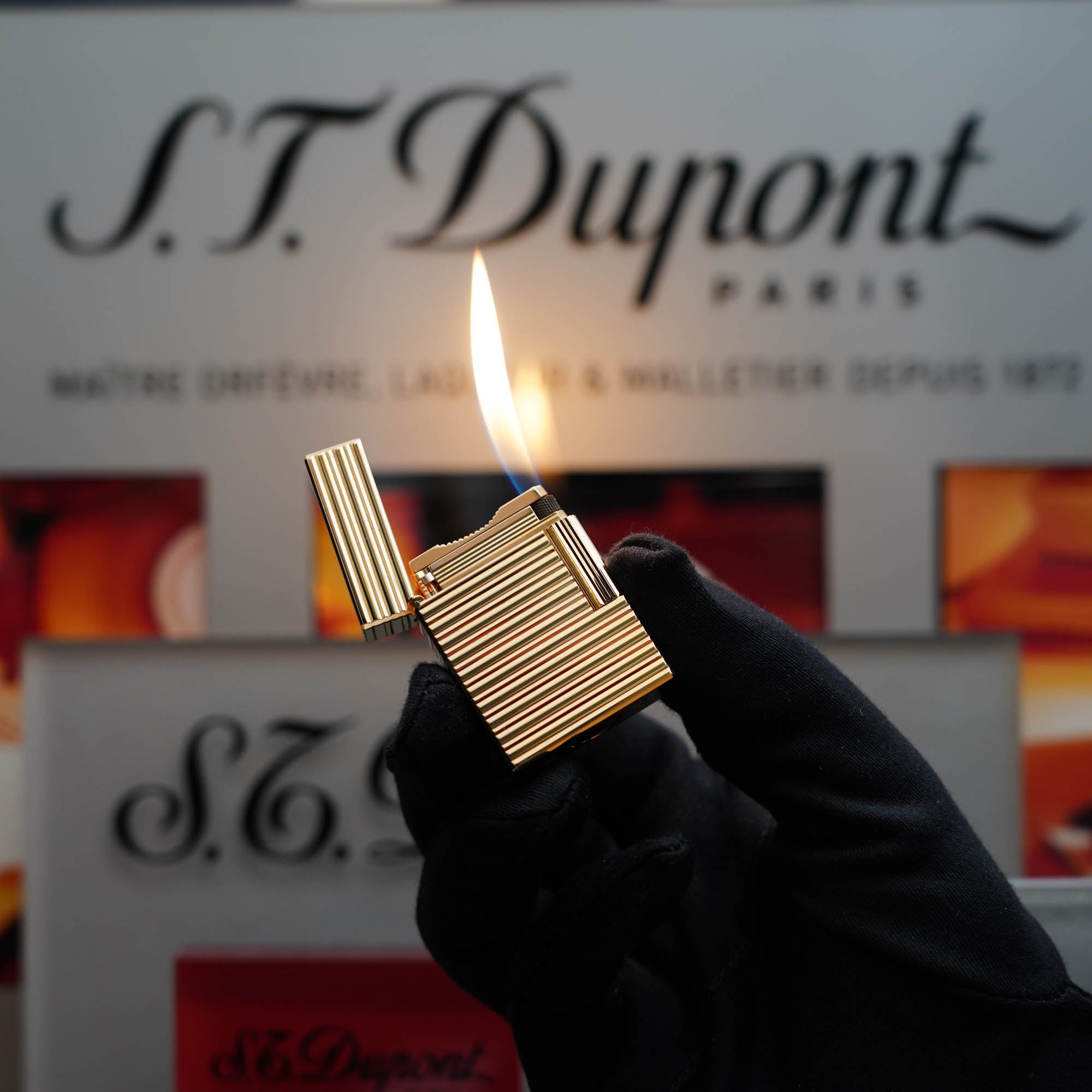 Vintage 1980 St Dupont 24k Gold Finish Horizontal Line Ligne 1 Short Lighter