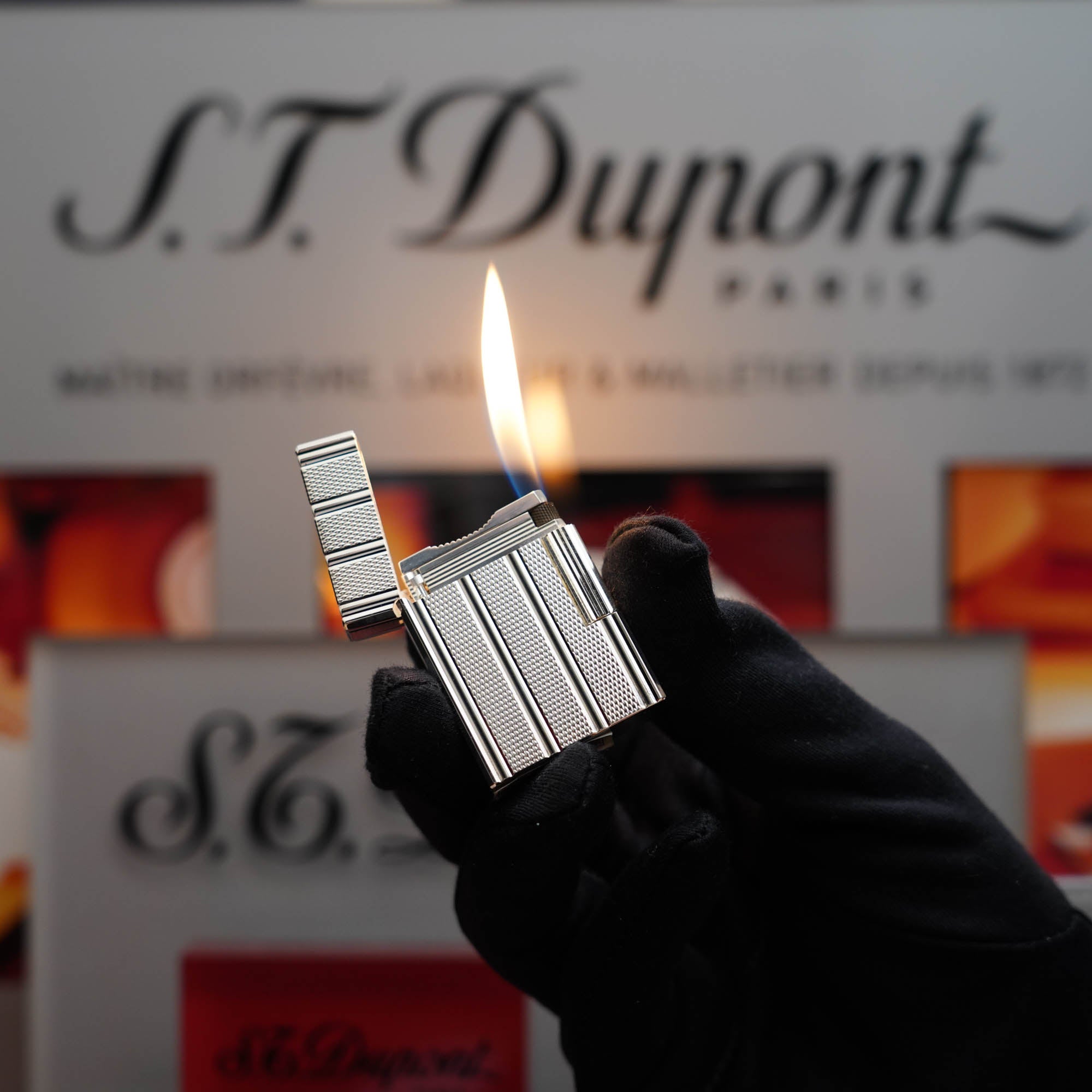 Vintage 1980 St Dupont Heavy Silver Finish Ligne 1 Short Lighter