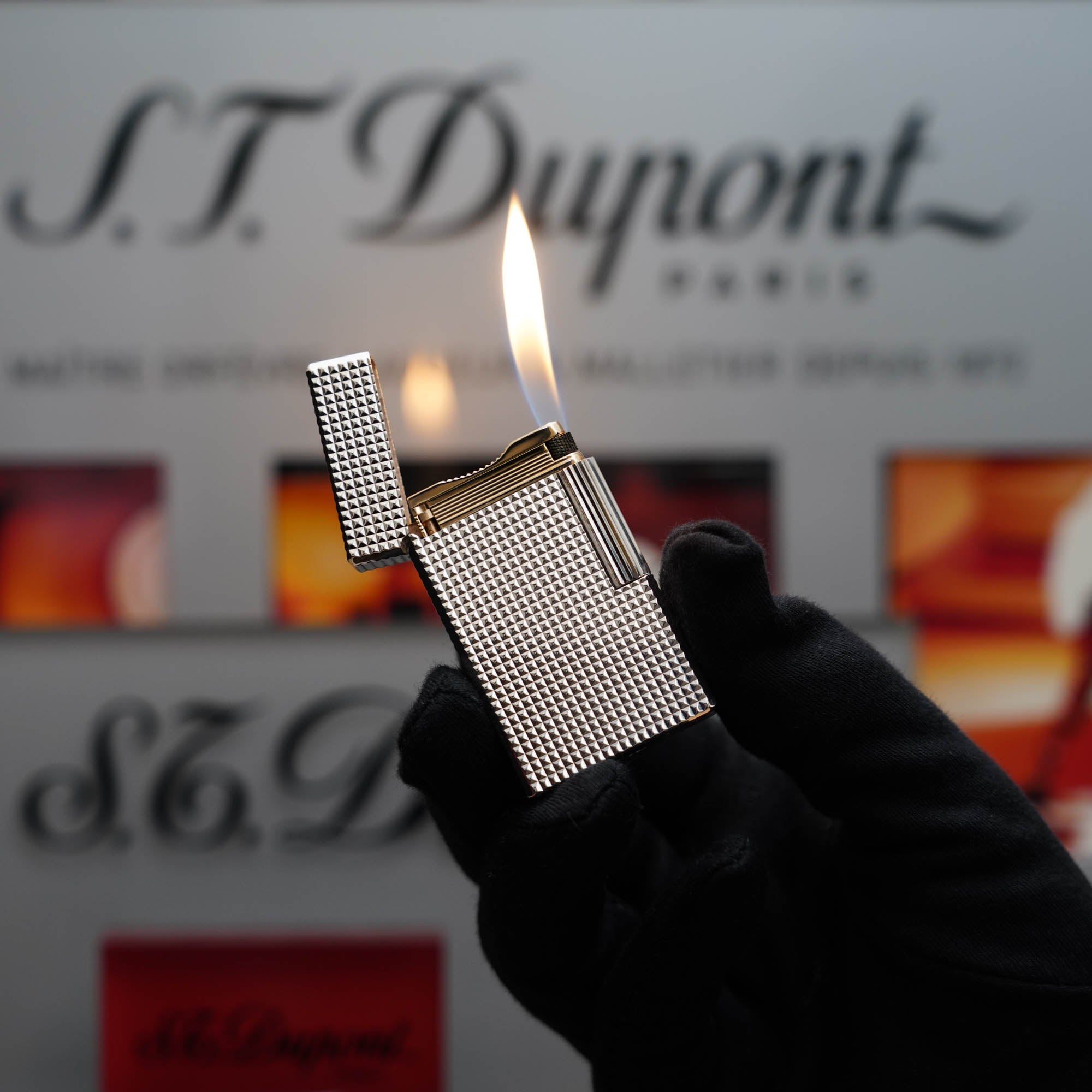 S.T. Dupont メタルライター Vintage 1980 St Dupont Heavy Two Tone Silver Finish Diamond