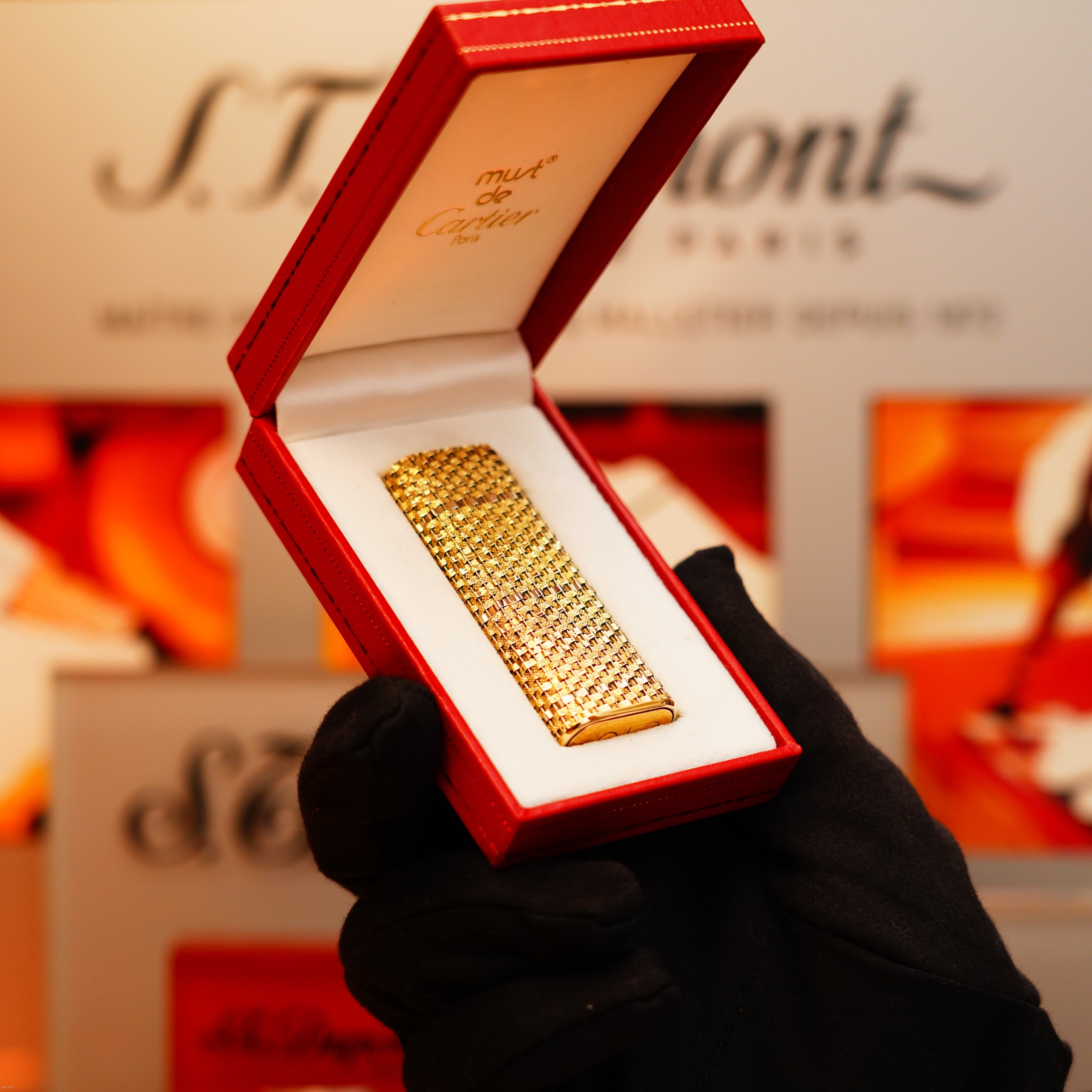 Vintage 1970 Rare Cartier Solid 18k italian Gold Basket with 750 Hallmark Lighter