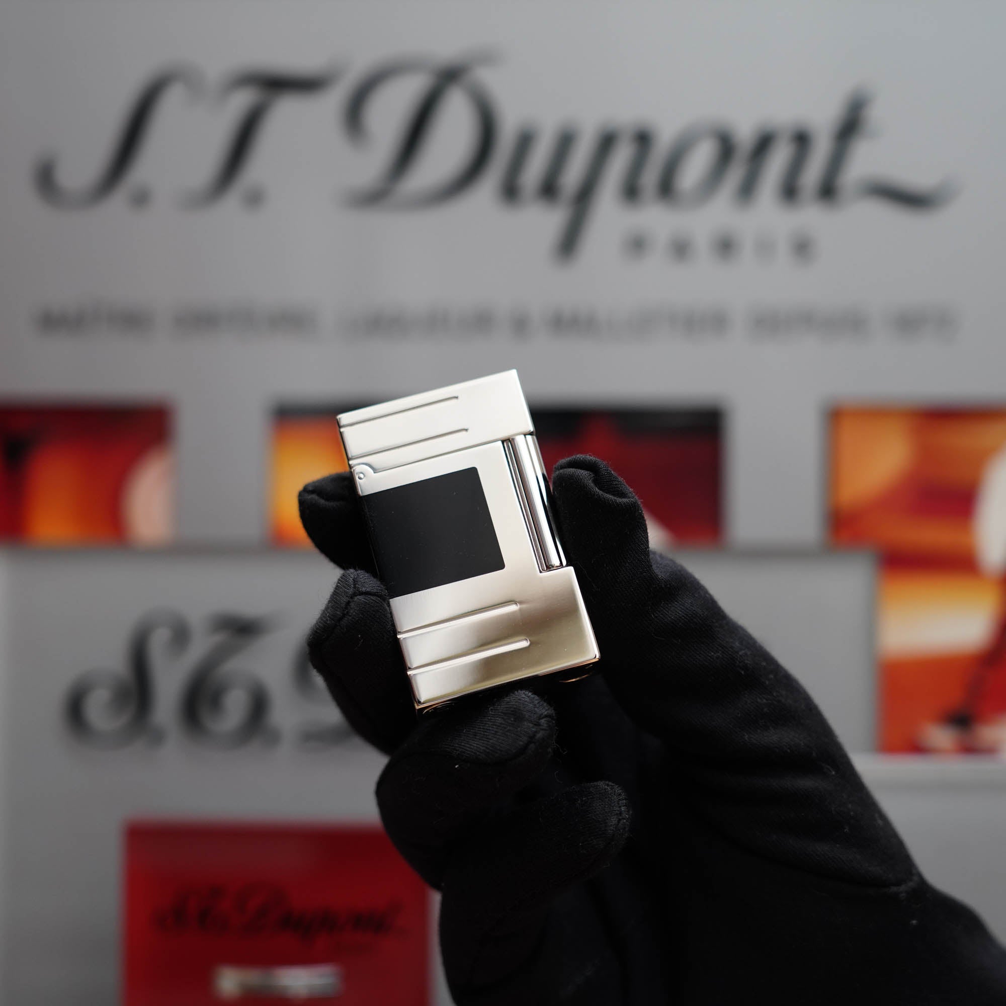 Vintage 1990 St Dupont Abstraction Limited to 2500 Heavy Palladium Finish Ligne 2 Black Lacquer Lighter