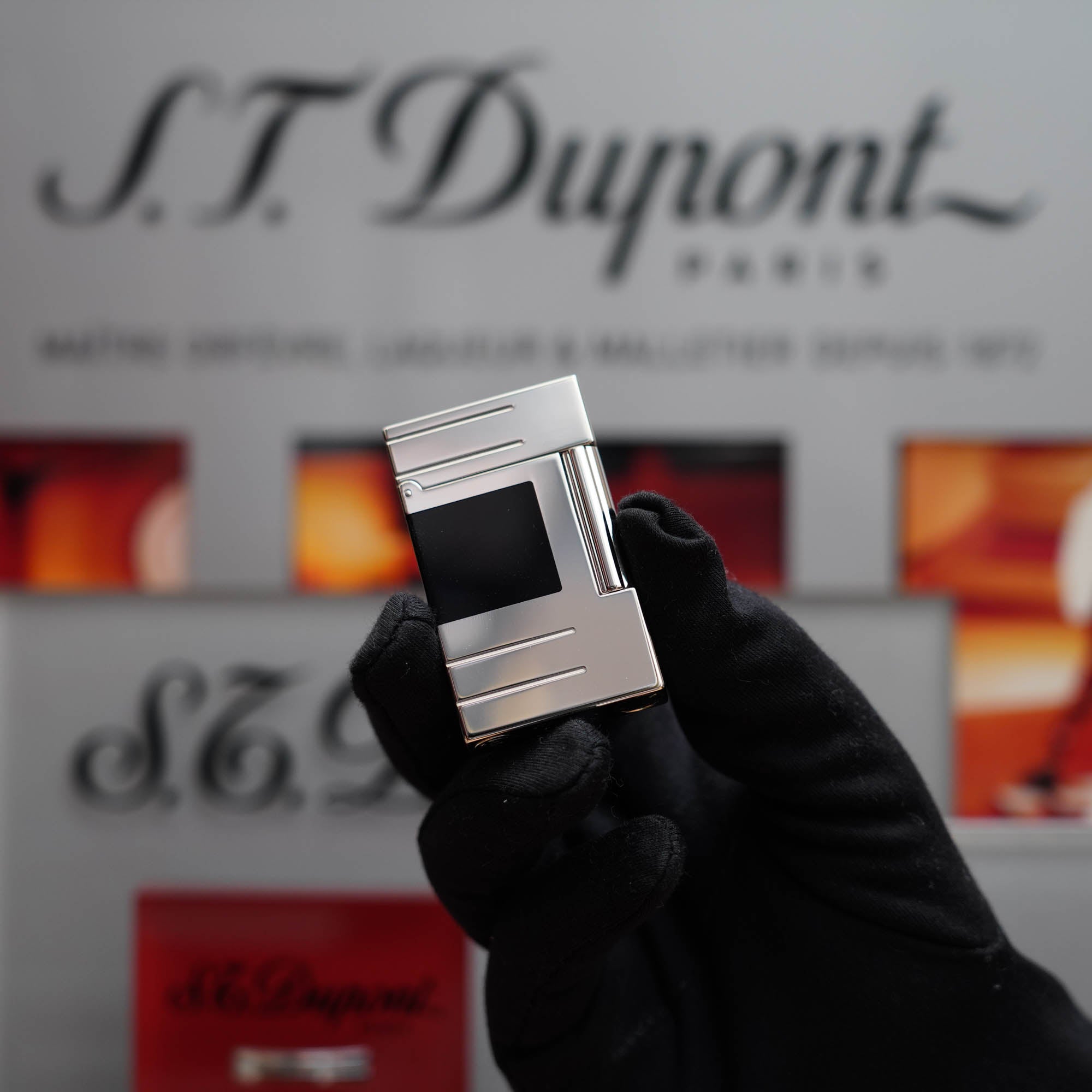 Vintage 1990 St Dupont Abstraction Limited to 2500 Heavy Palladium Finish Ligne 2 Black Lacquer Lighter