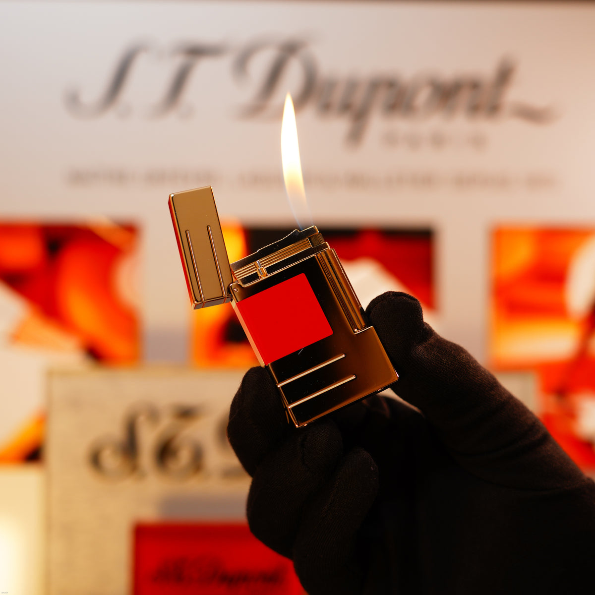 Vintage 1990 S.T. Dupont Ligne 2 Heavy Platinum “Abstraction Red” Limited Edition – Artistic Red Lacquer, Loud Cling, Authentic Box & Papers (Not Related to Model)