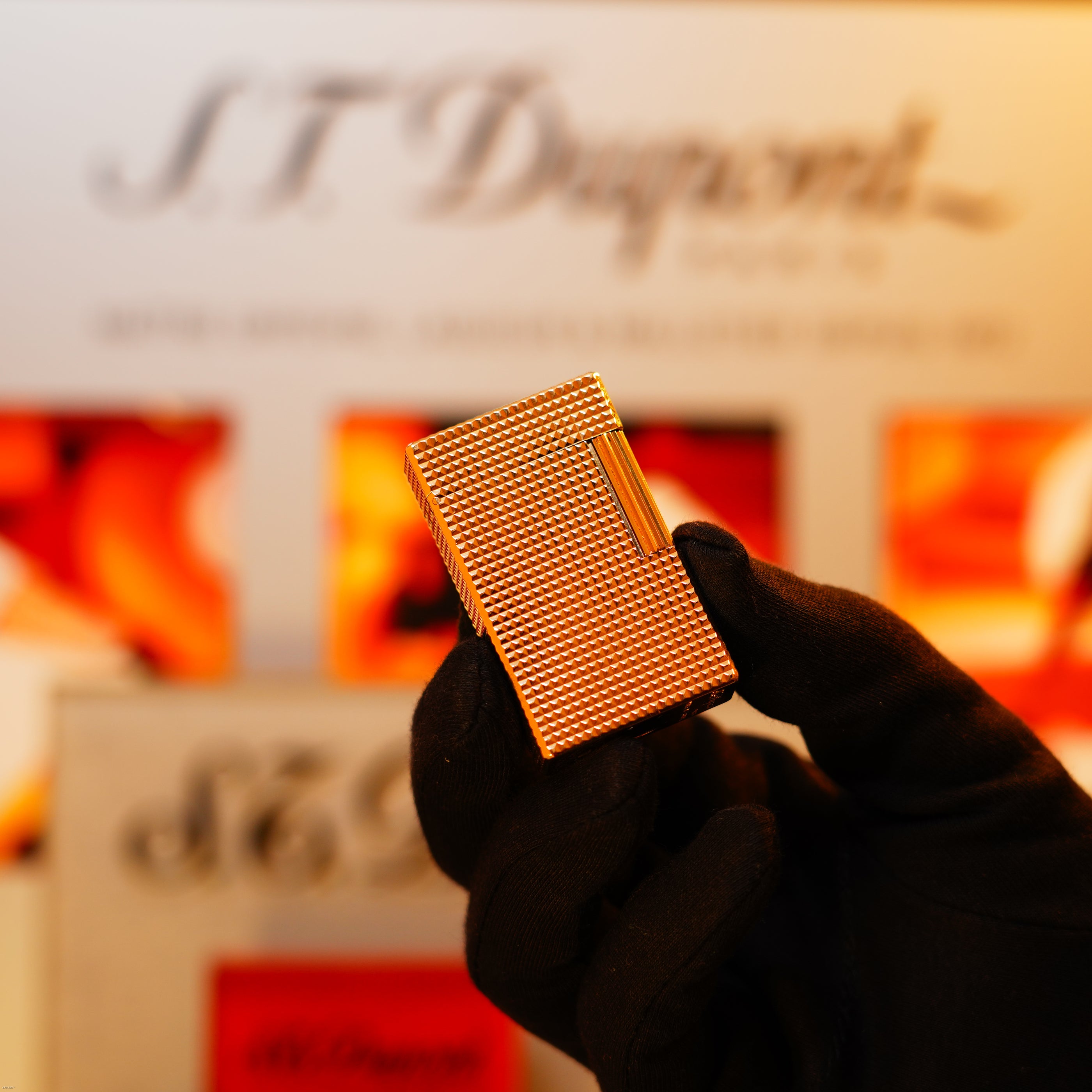 Vintage 1983 S.T. Dupont Ligne 1 Large iconic Diamond Head Pattern 24K Gold Finish Lighter