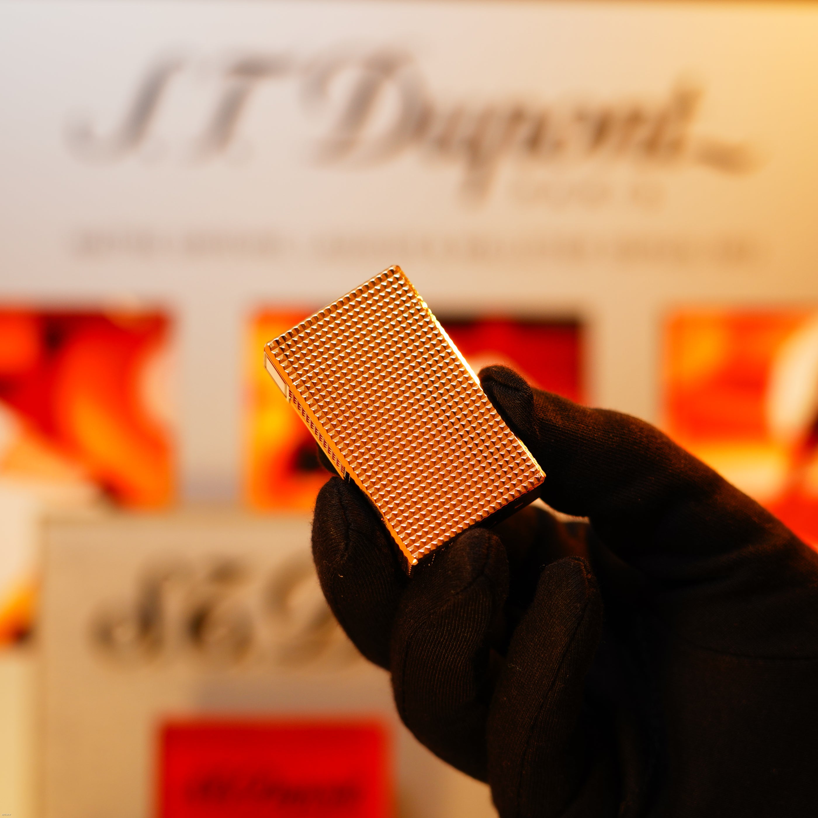 Vintage 1983 S.T. Dupont Ligne 1 Large iconic Diamond Head Pattern 24K Gold Finish Lighter