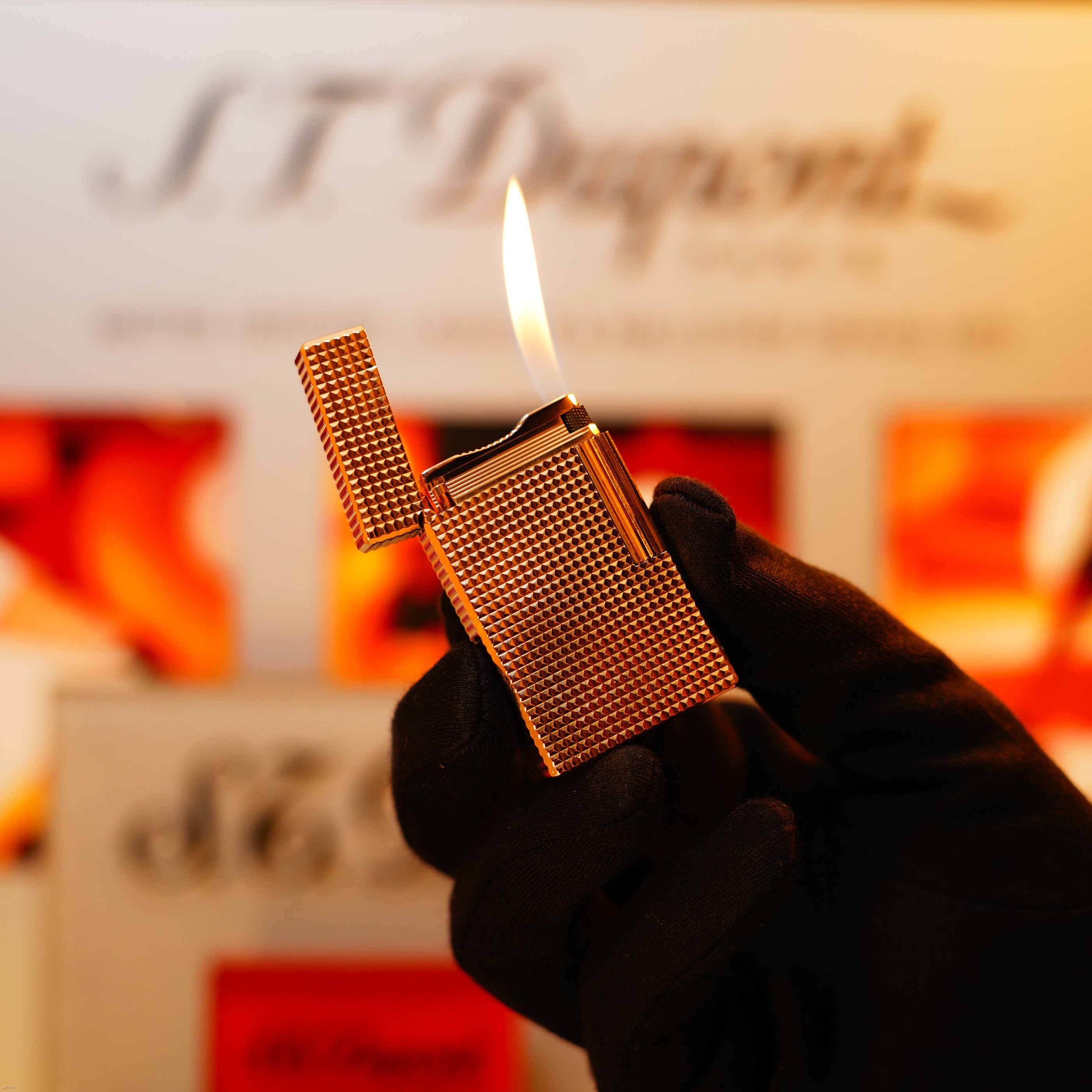 Vintage 1983 S.T. Dupont Ligne 1 Large iconic Diamond Head Pattern 24K Gold Finish Lighter