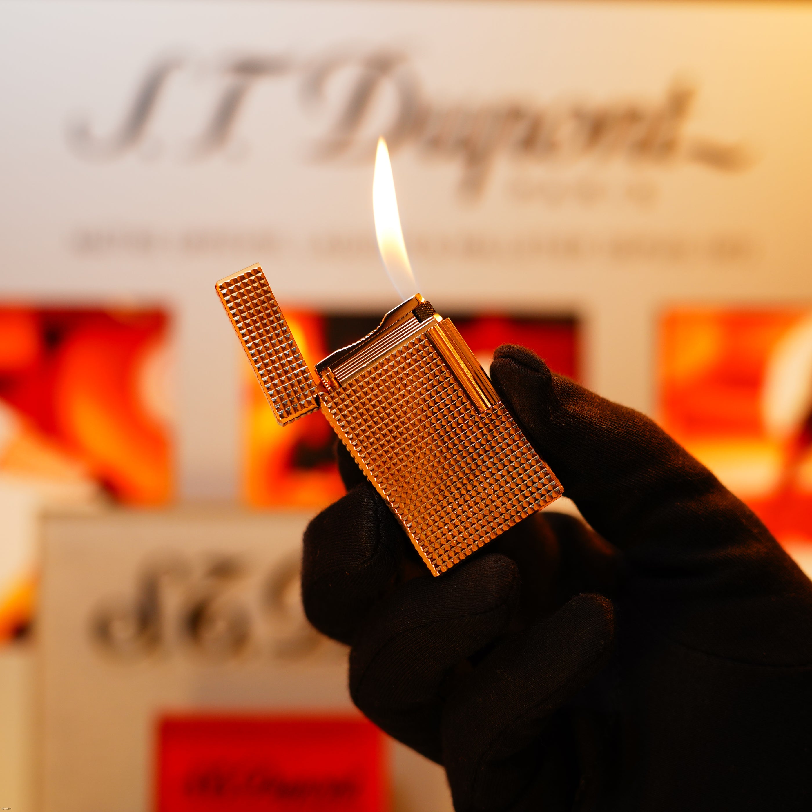 Vintage 1983 S.T. Dupont Ligne 1 Large iconic Diamond Head Pattern 24K Gold Finish Lighter