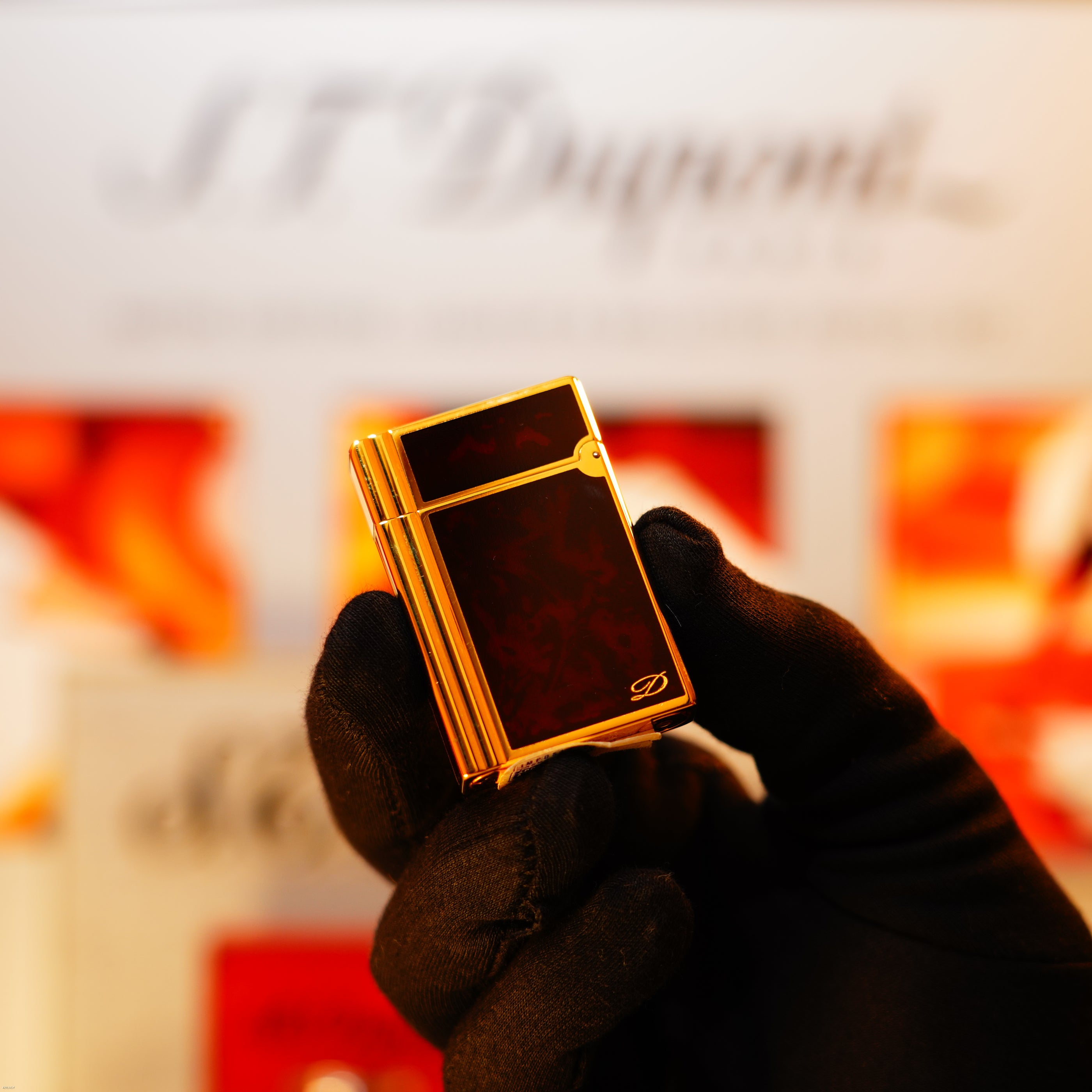 Vintage 1991 S.T. Dupont Gatsby “Tortoise Shell” Natural Lacquer Heavy 24k Gold Finish Lighter – 1991 Tax Sticker