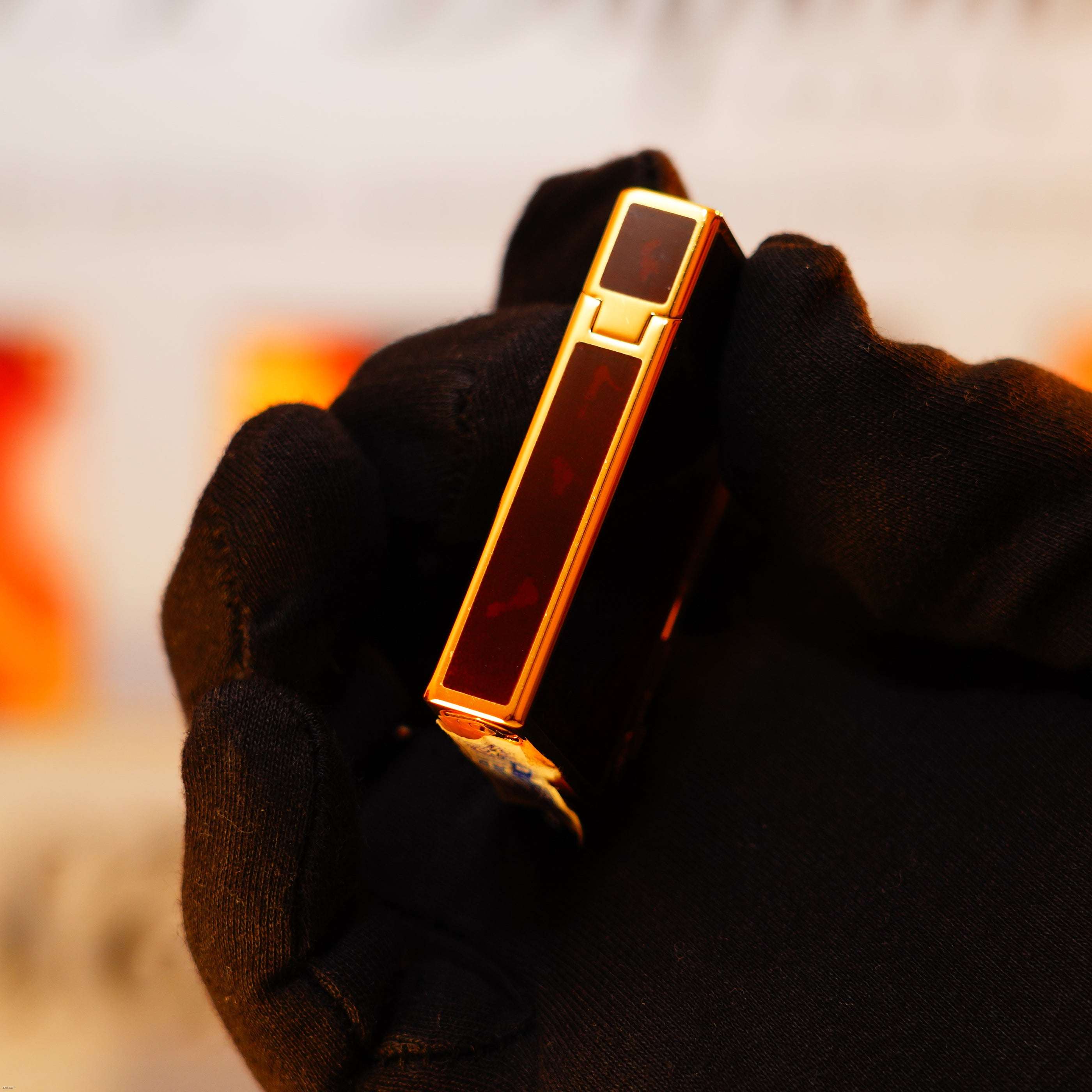 Vintage 1991 S.T. Dupont Gatsby “Tortoise Shell” Natural Lacquer Heavy 24k Gold Finish Lighter – 1991 Tax Sticker