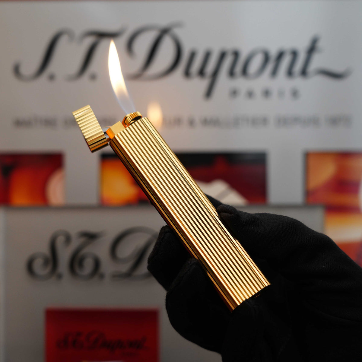 Vintage 1980 Cartier 24k Gold Vertical Lines Heavy Plate Table Lighter