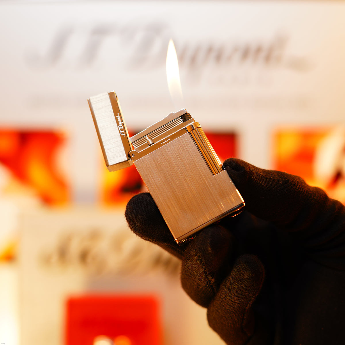 Vintage 1990 S.T. Dupont Ligne 2 Large Montparnasse Lighter – Heavy Platinum Finish, Signature Loud ‘Cling’, Full Set