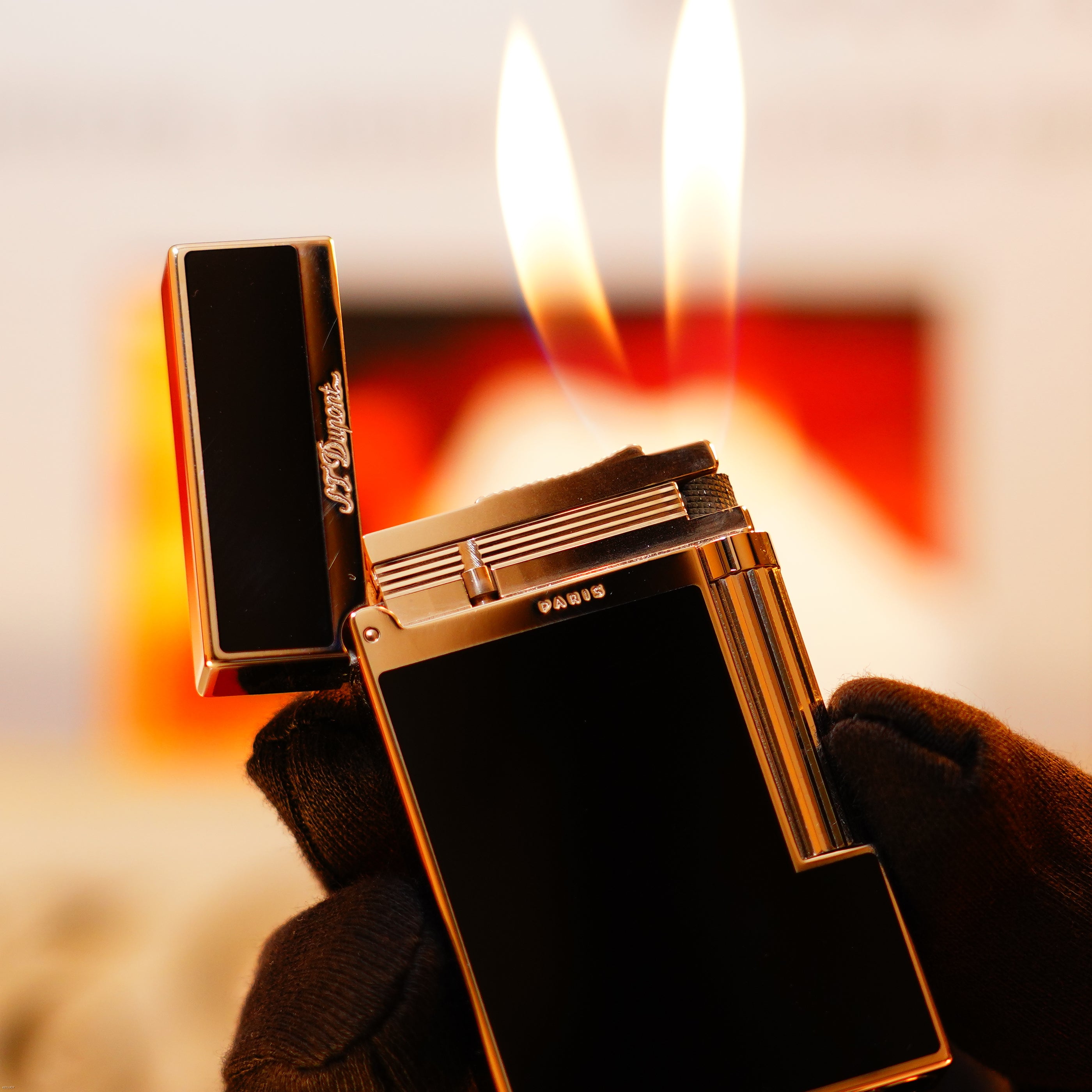 Vintage 1990 S.T. Dupont Ligne 2 Montparnasse Dual Flame Heavy Palladium Finish Lighter – Natural Black Lacquer