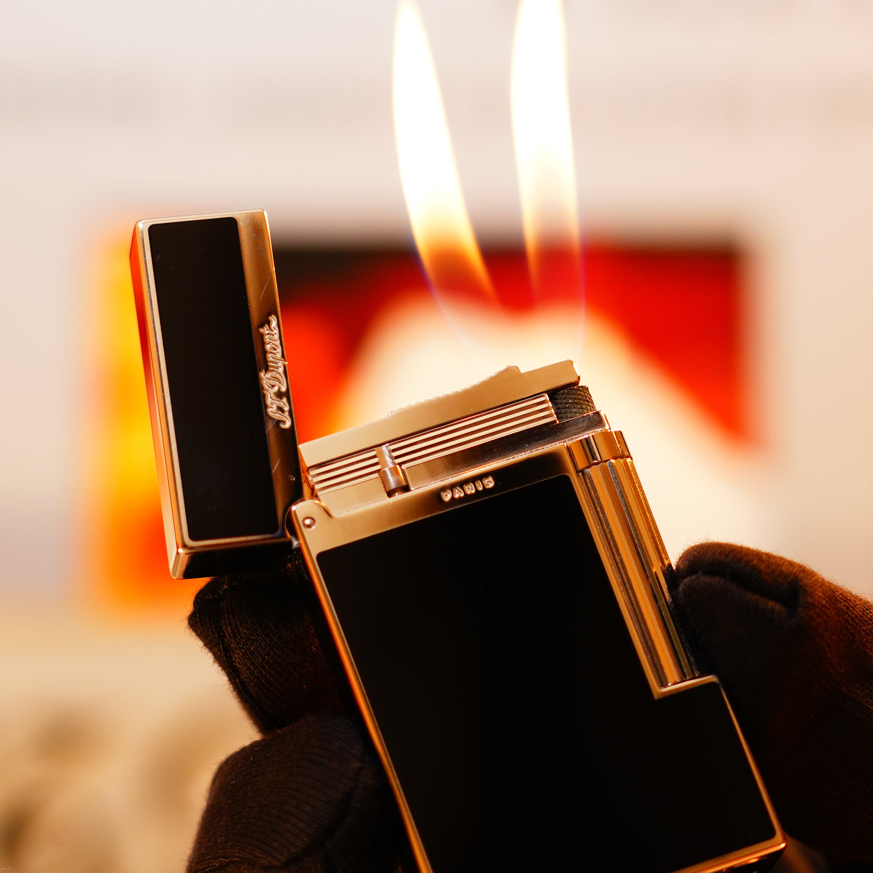 Vintage 1990 S.T. Dupont Ligne 2 Montparnasse Dual Flame Heavy Palladium Finish Lighter – Natural Black Lacquer