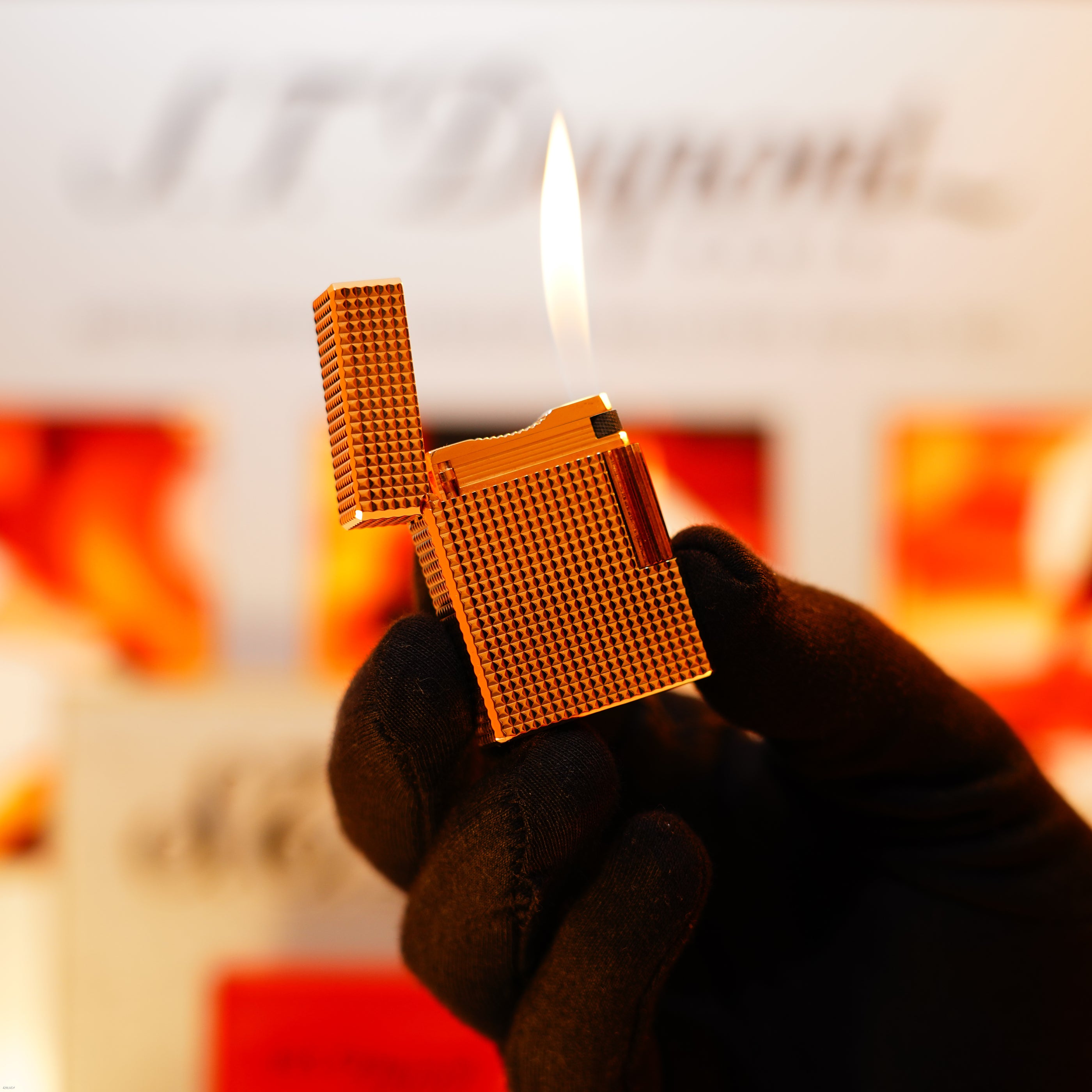 Vintage 1996 S.T. Dupont Ligne 1 “Diamond Pattern” Lighter 18k Gold Finish