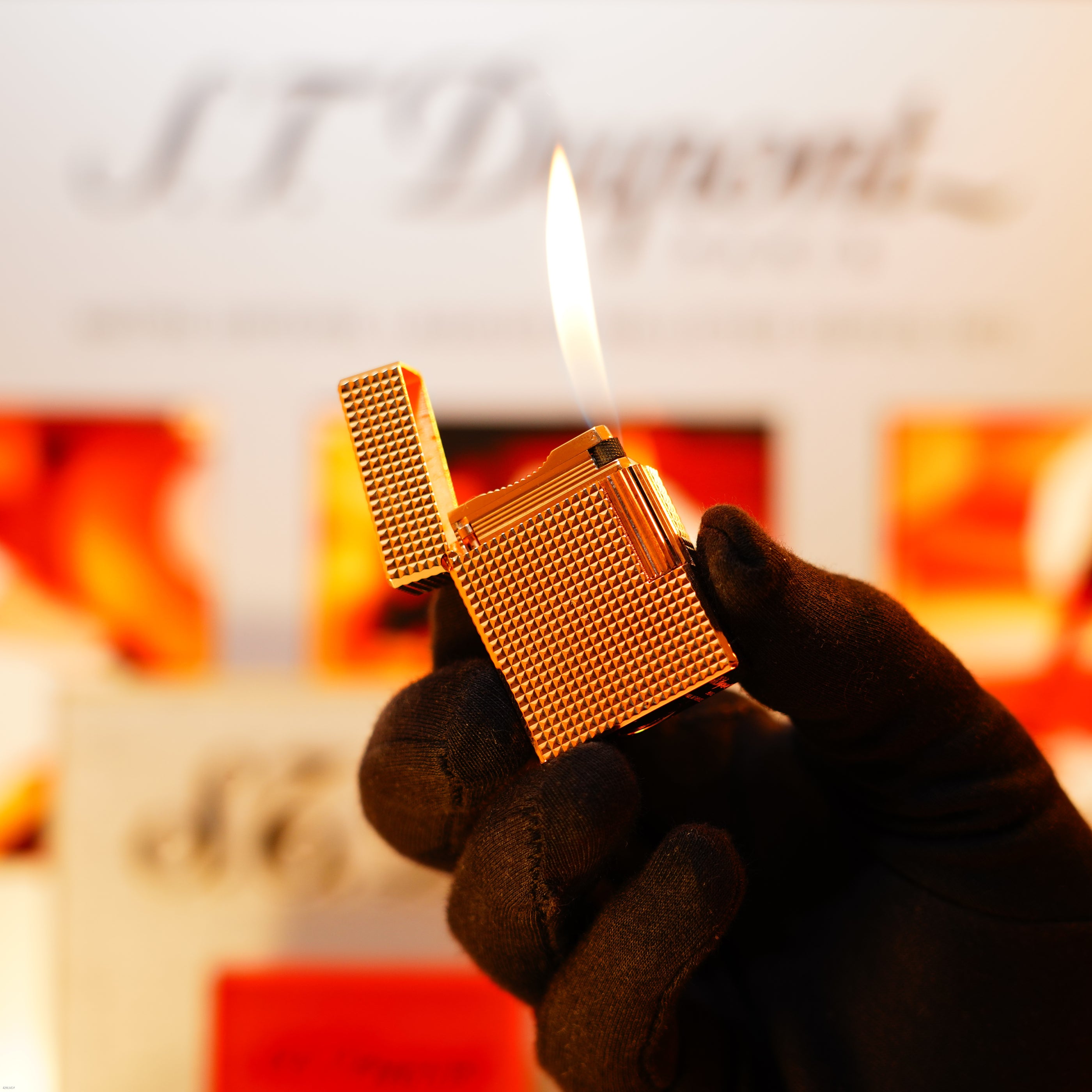 Vintage 1996 S.T. Dupont Ligne 1 “Diamond Pattern” Lighter 18k Gold Finish