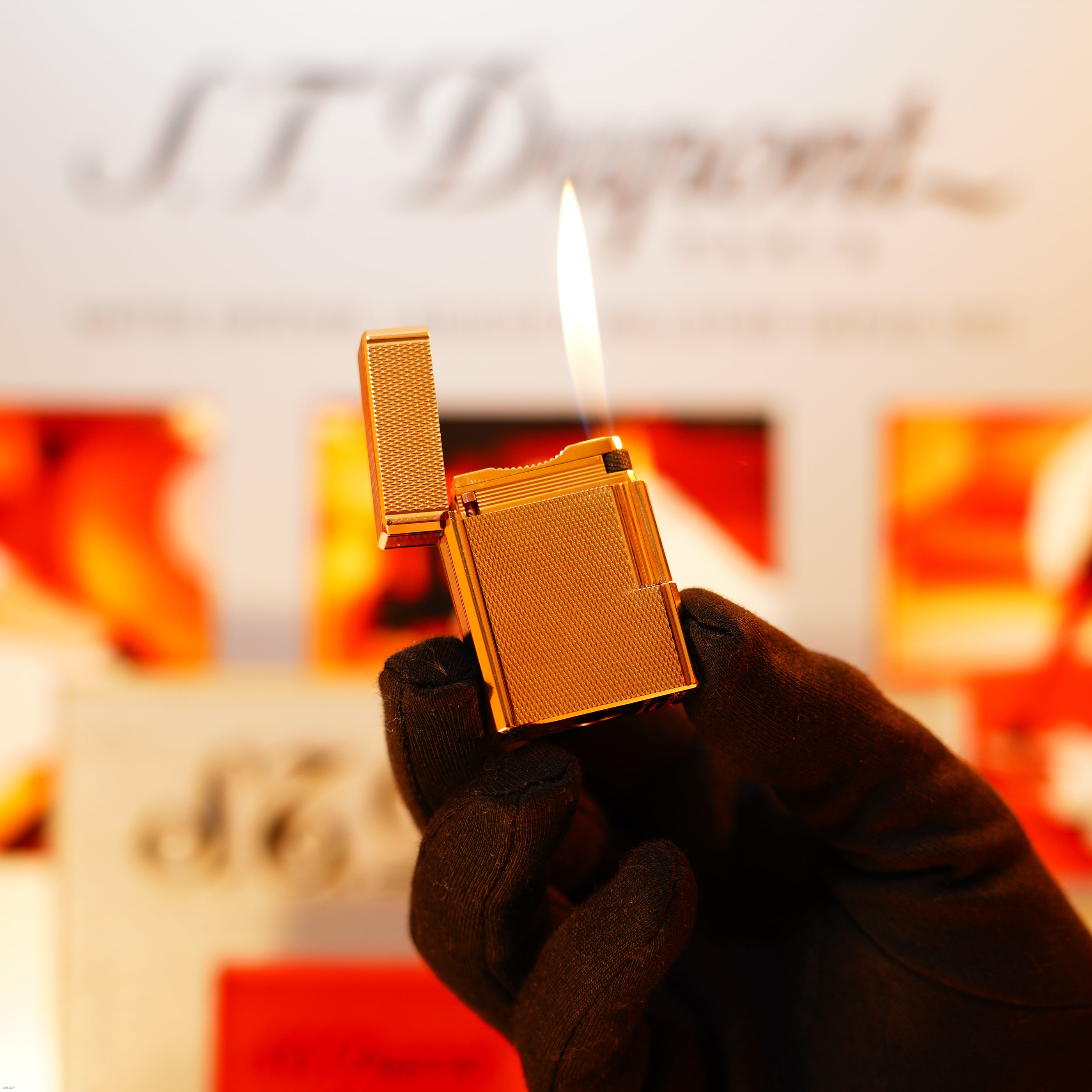 Vintage 1990 S.T. Dupont Ligne 1 Small “Barley Pattern” Lighter – 20-Micron Gold-Plated Finish, Full Set, Excellent Condition