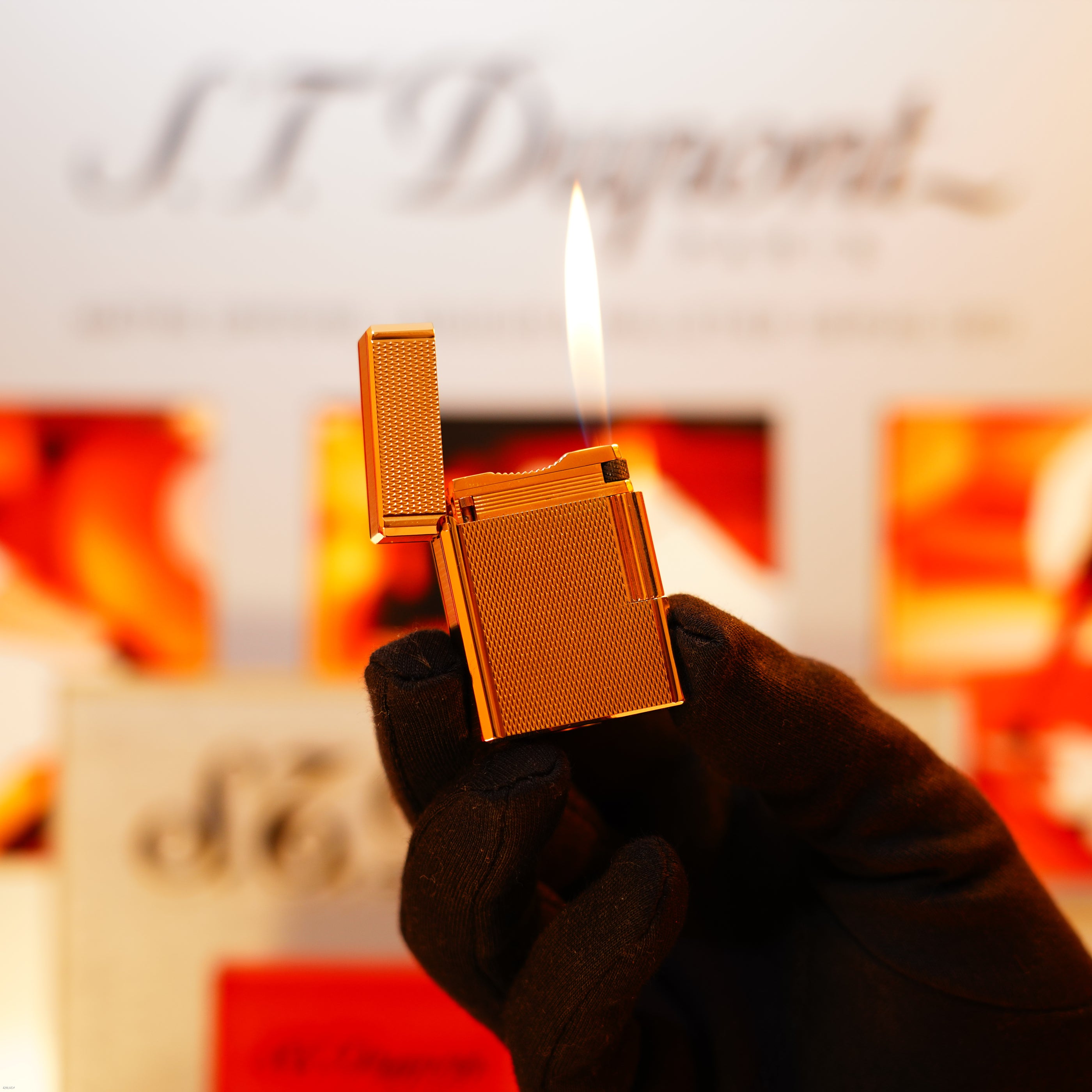 Vintage 1990 S.T. Dupont Ligne 1 Small “Barley Pattern” Lighter – 20-Micron Gold-Plated Finish, Full Set, Excellent Condition
