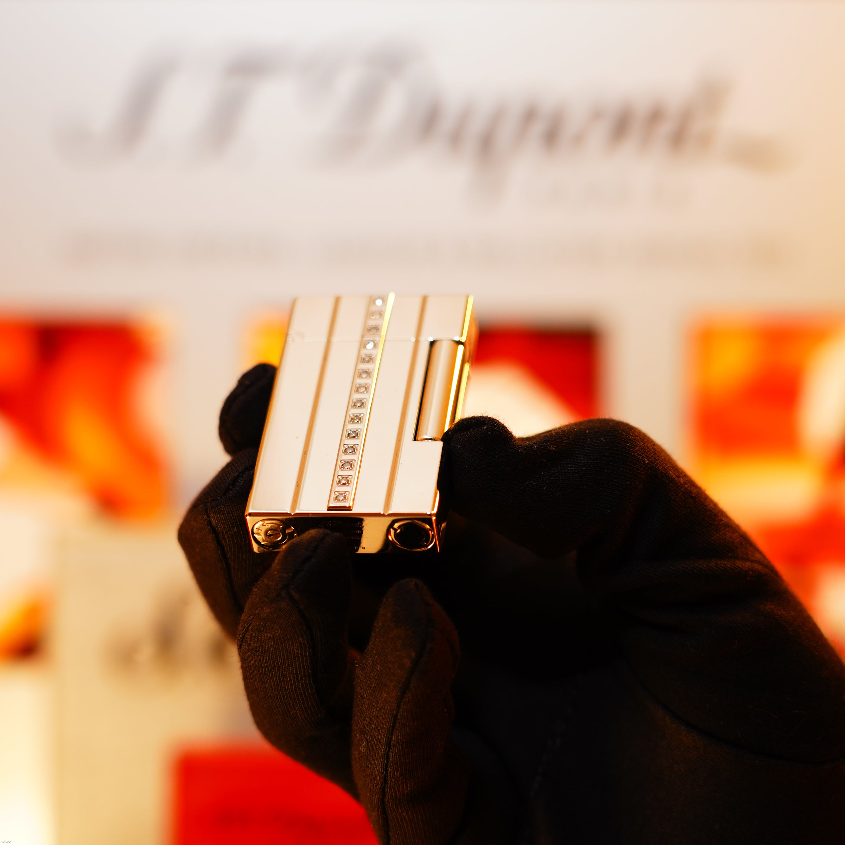 Vintage 2000 S.T. Dupont Ligne 2 Large “Night &amp; Light” Diamonds Edition – Solid Platinum Bar Set with 14 Natural Brilliant Diamonds, Loud Clink, Full Set with Certificate