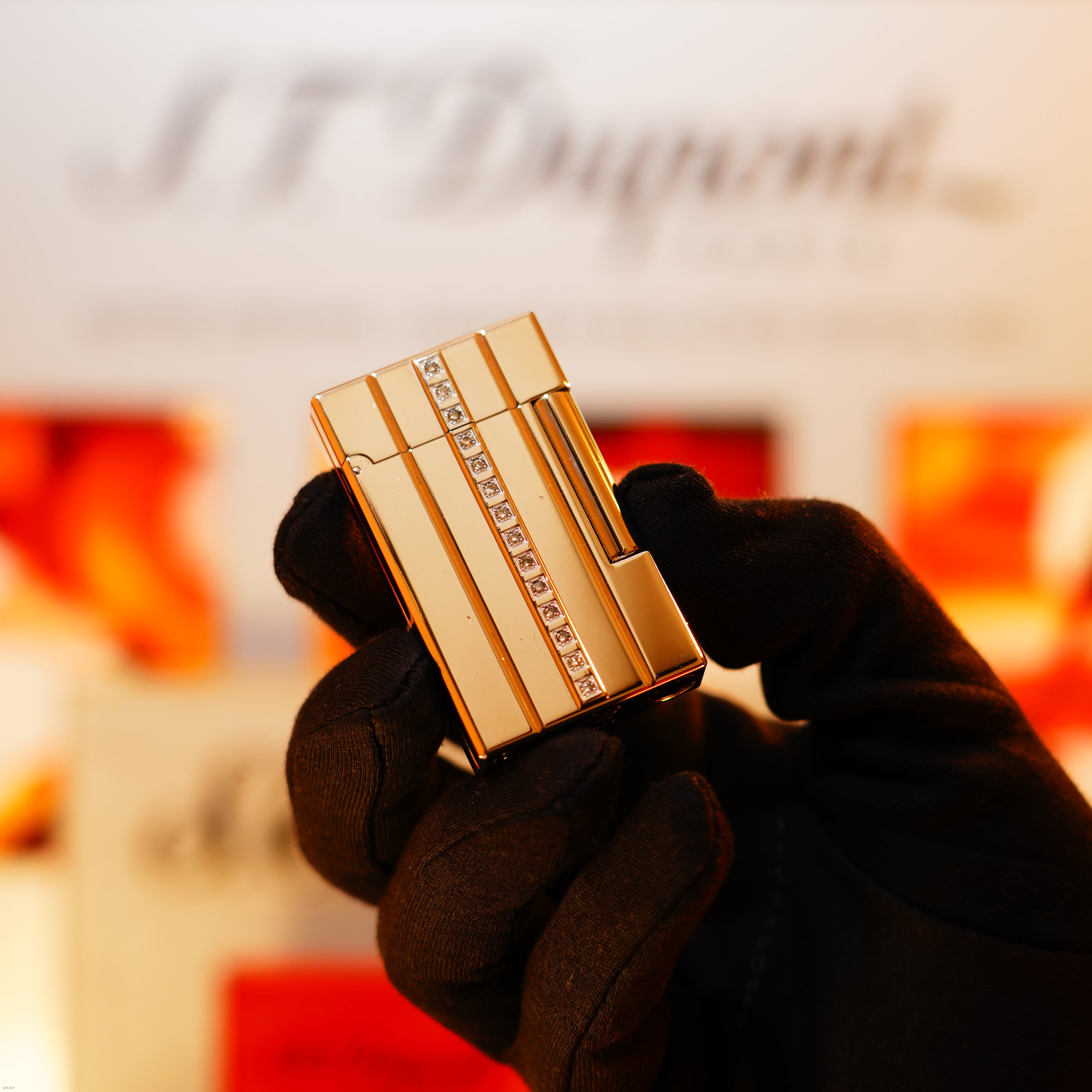 Vintage 2000 S.T. Dupont Ligne 2 Large “Night &amp; Light” Diamonds Edition – Solid Platinum Bar Set with 14 Natural Brilliant Diamonds, Loud Clink, Full Set with Certificate