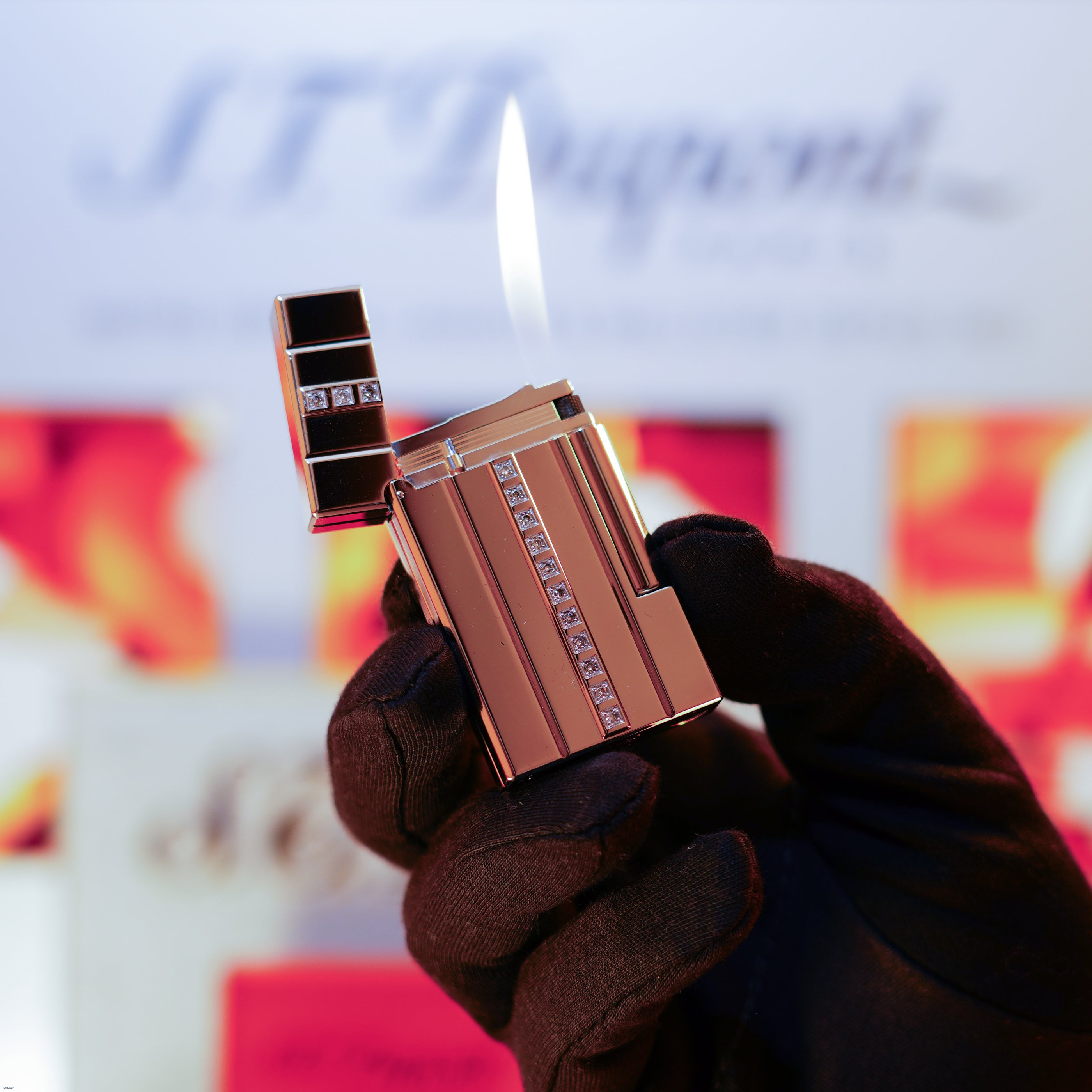 Vintage 2000 S.T. Dupont Ligne 2 Large “Night & Light” with 14 Natural Certified Brazilian Diamonds Edition Platinum Lighter – 14 Diamonds Full Set
