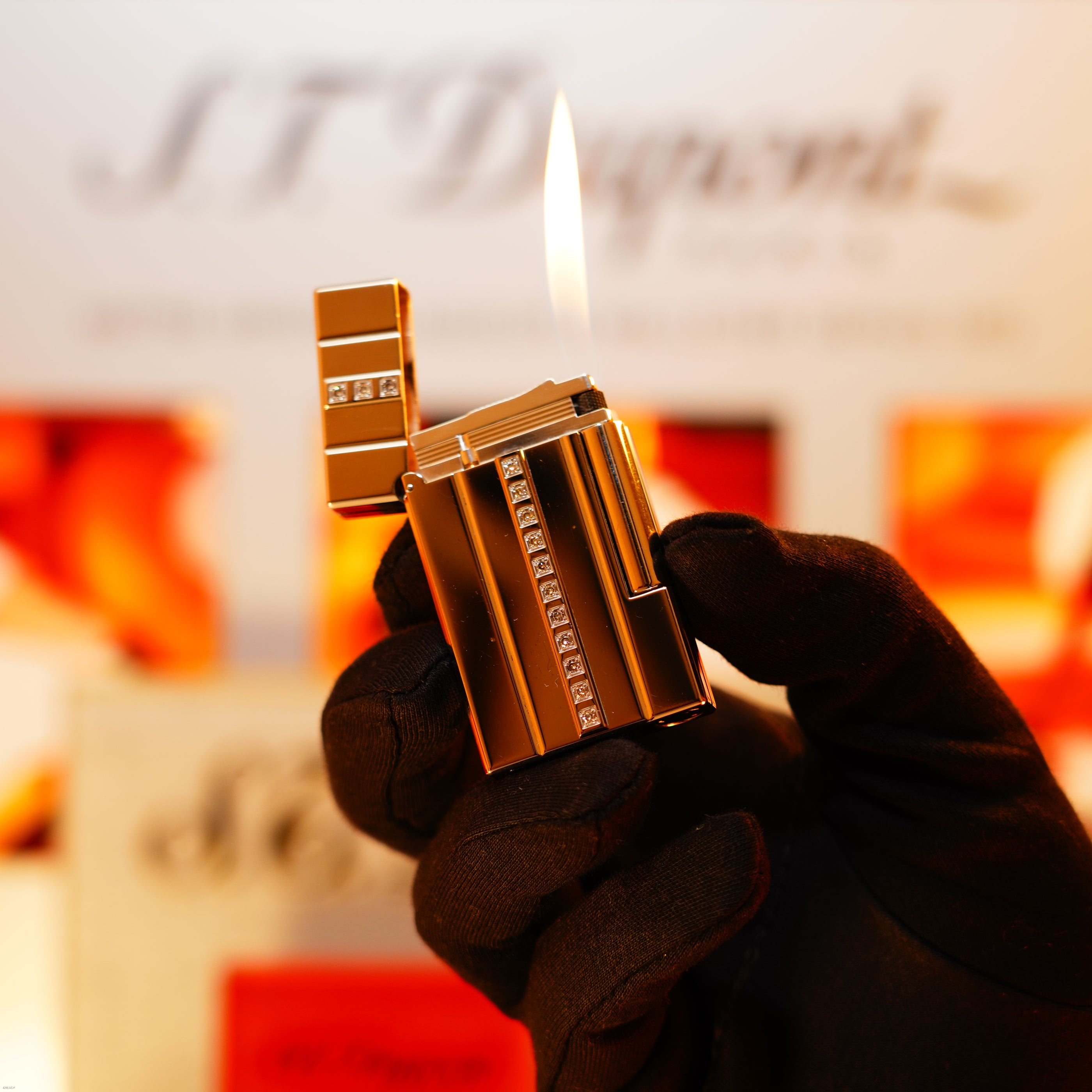 Vintage 2000 S.T. Dupont Ligne 2 Large “Night &amp; Light” Diamonds Edition – Solid Platinum Bar Set with 14 Natural Brilliant Diamonds, Loud Clink, Full Set with Certificate