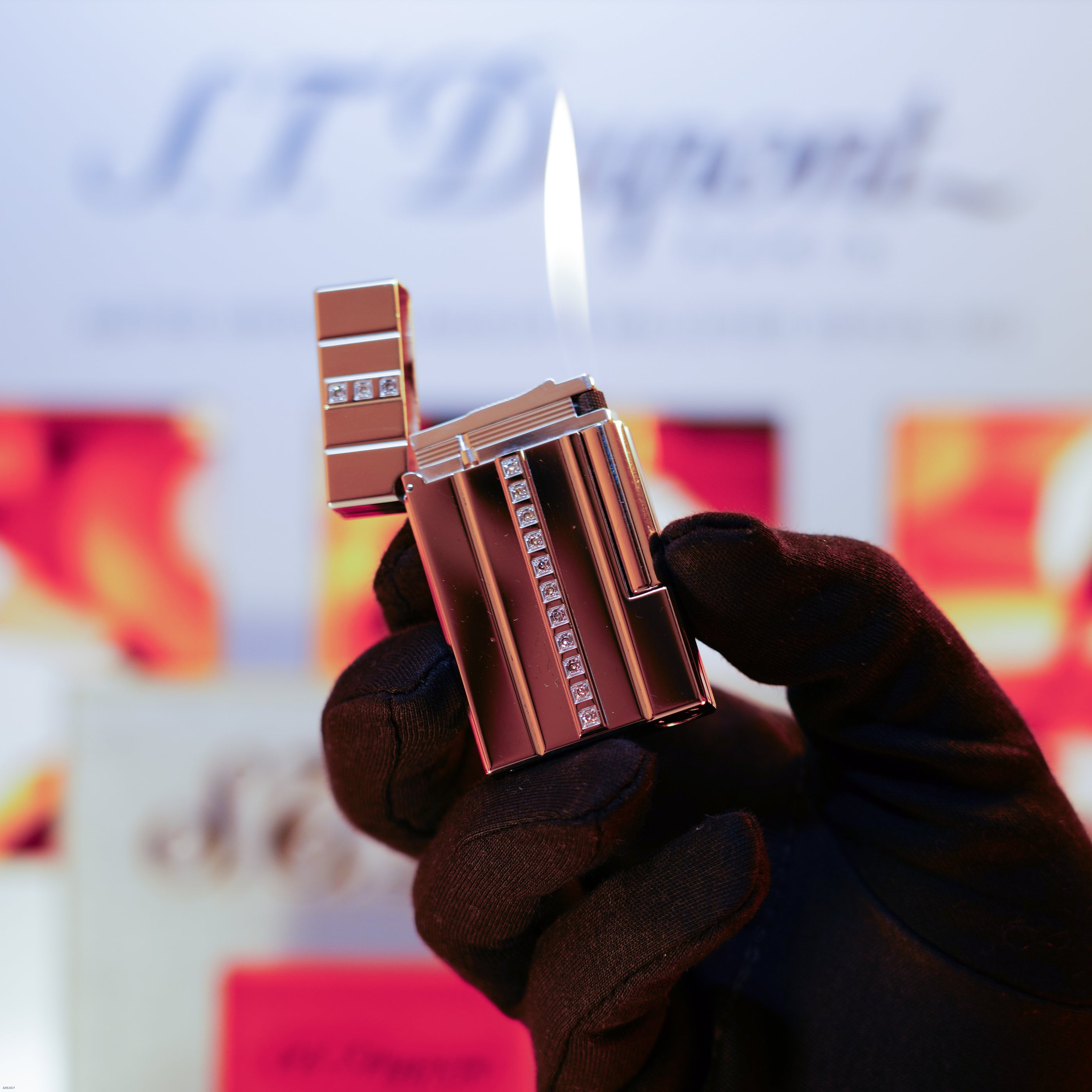 Vintage 2000 S.T. Dupont Ligne 2 Large “Night & Light” with 14 Natural Certified Brazilian Diamonds Edition Platinum Lighter – 14 Diamonds Full Set