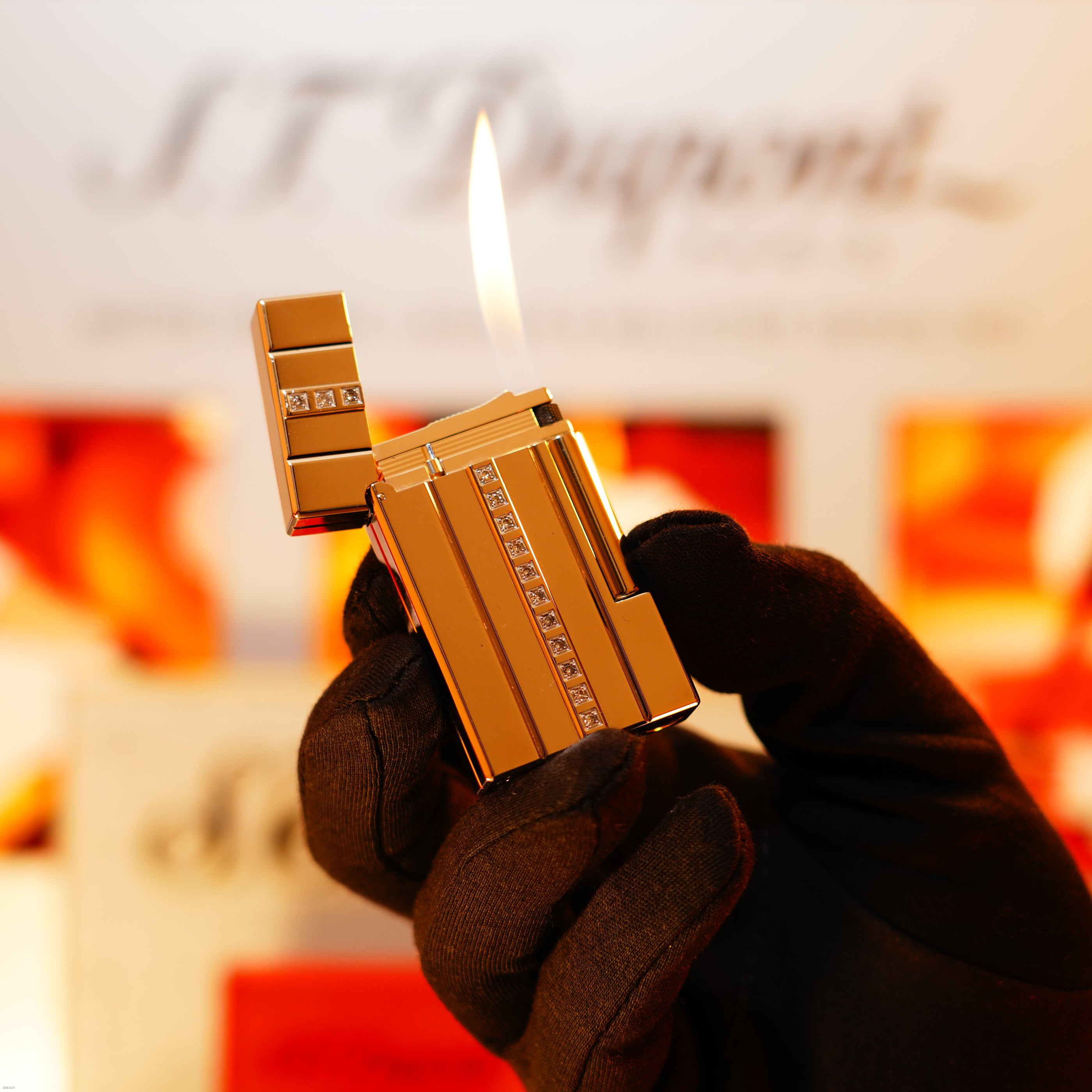 Vintage 2000 S.T. Dupont Ligne 2 Large “Night &amp; Light” Diamonds Edition – Solid Platinum Bar Set with 14 Natural Brilliant Diamonds, Loud Clink, Full Set with Certificate