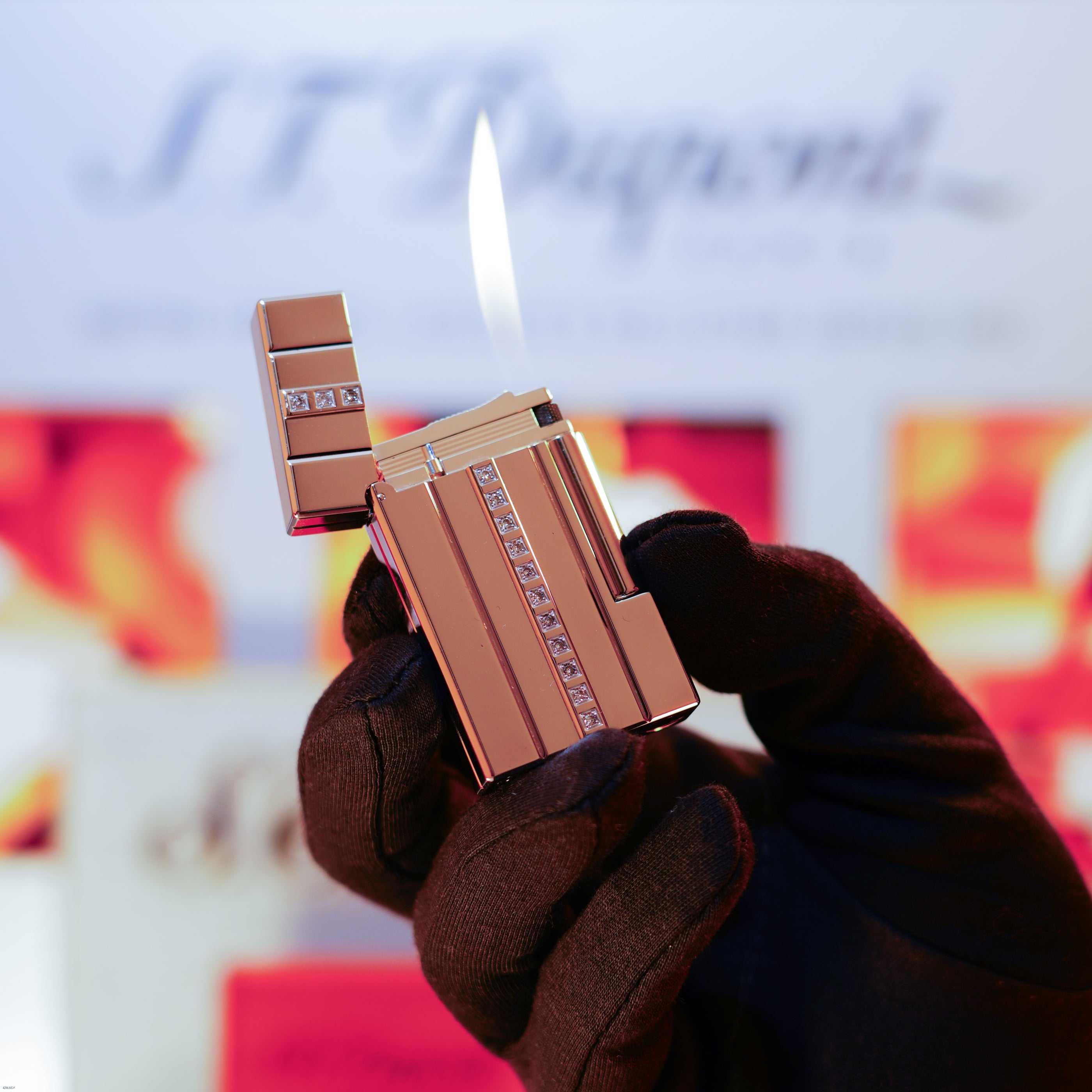 Vintage 2000 S.T. Dupont Ligne 2 Large “Night & Light” with 14 Natural Certified Brazilian Diamonds Edition Platinum Lighter – 14 Diamonds Full Set