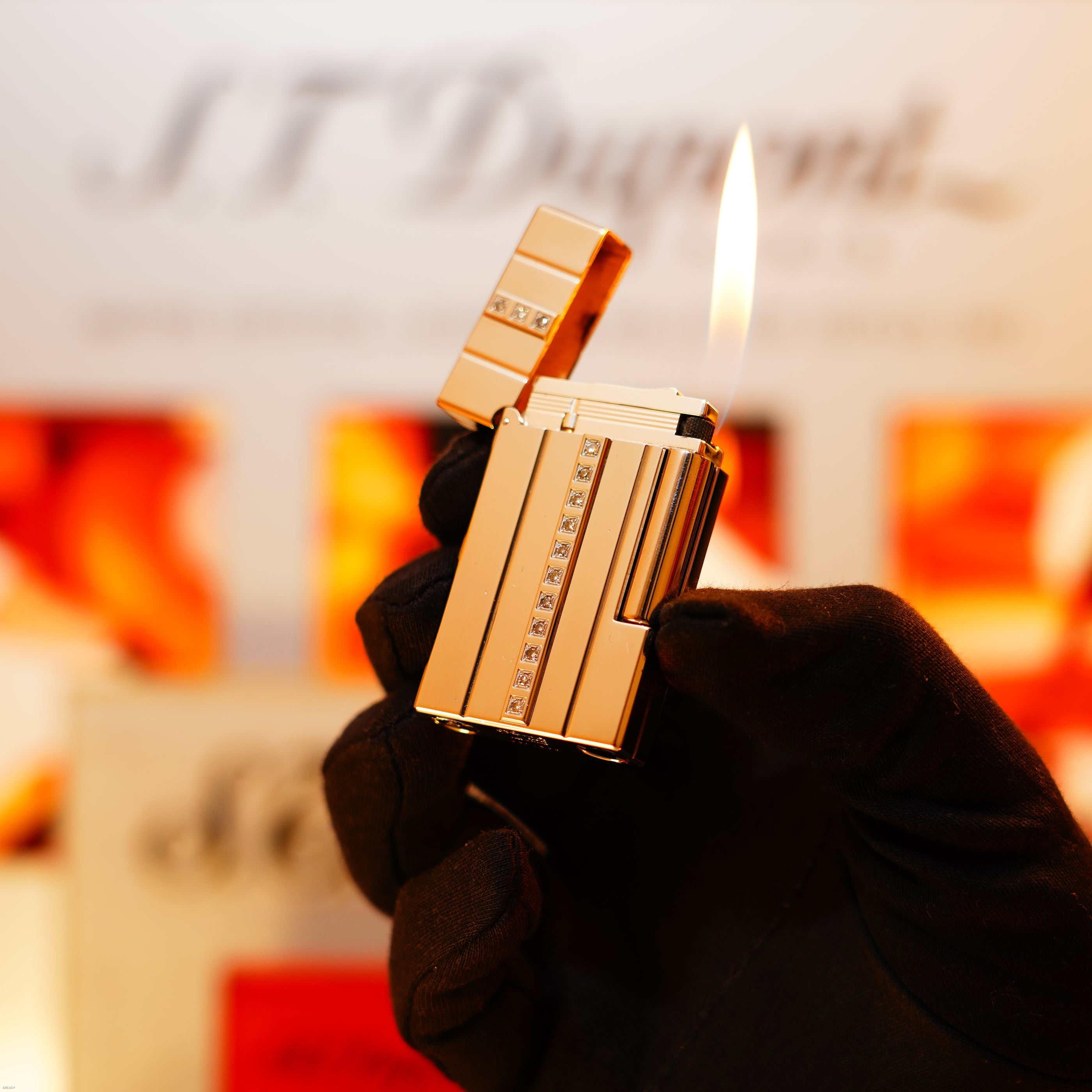 Vintage 2000 S.T. Dupont Ligne 2 Large “Night &amp; Light” Diamonds Edition – Solid Platinum Bar Set with 14 Natural Brilliant Diamonds, Loud Clink, Full Set with Certificate