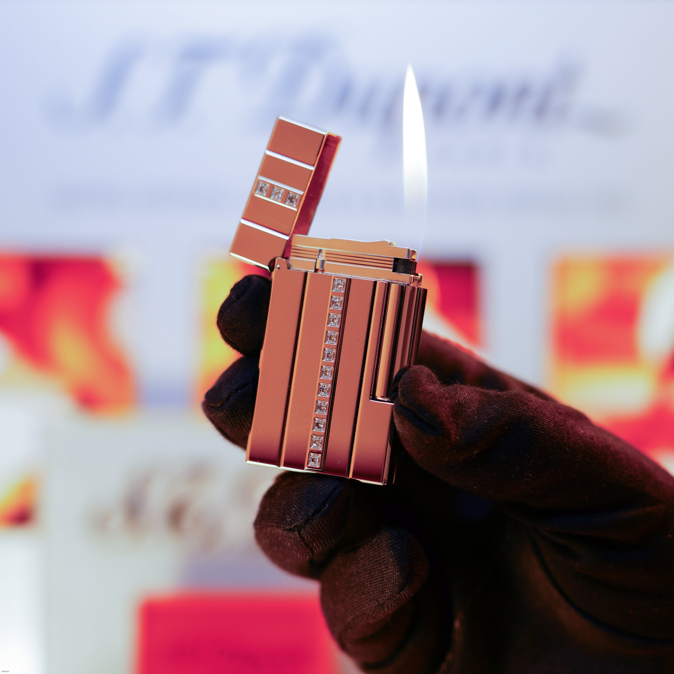 Vintage 2000 S.T. Dupont Ligne 2 Large “Night & Light” with 14 Natural Certified Brazilian Diamonds Edition Platinum Lighter – 14 Diamonds Full Set