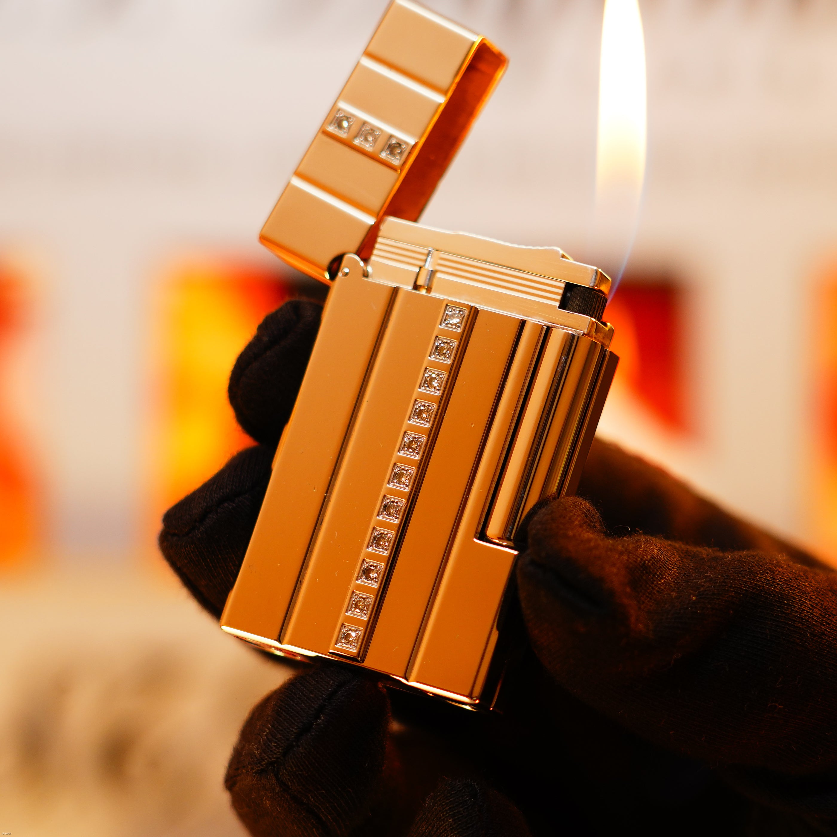 Vintage 2000 S.T. Dupont Ligne 2 Large “Night &amp; Light” Diamonds Edition – Solid Platinum Bar Set with 14 Natural Brilliant Diamonds, Loud Clink, Full Set with Certificate