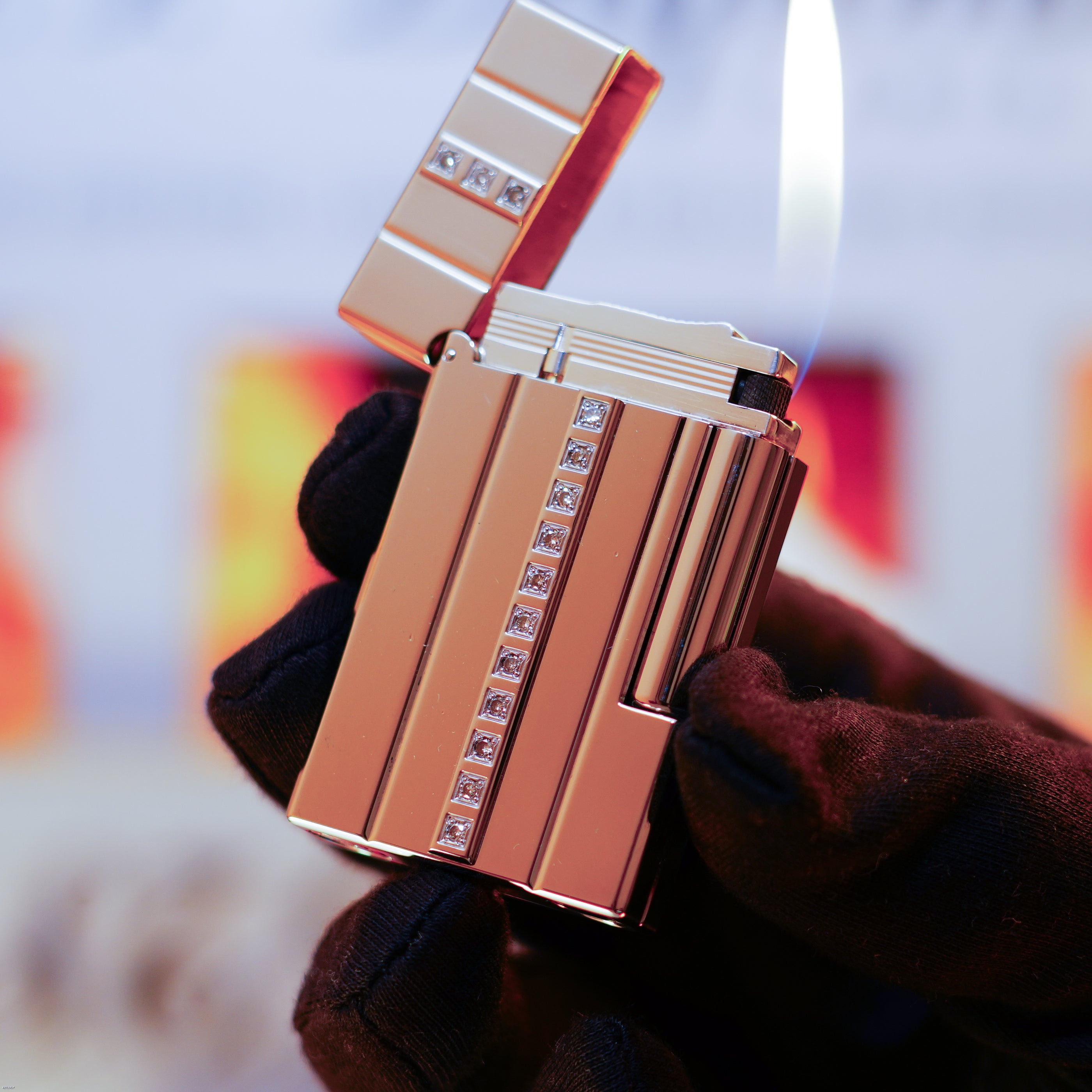 Vintage 2000 S.T. Dupont Ligne 2 Large “Night & Light” with 14 Natural Certified Brazilian Diamonds Edition Platinum Lighter – 14 Diamonds Full Set